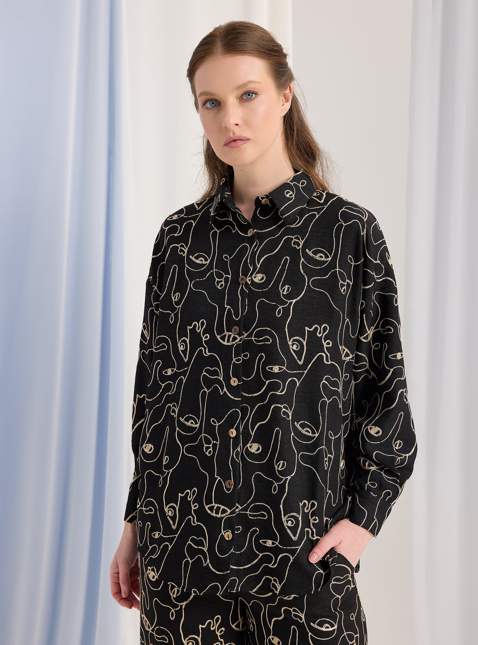 Black Embroidery Shirt & Trouser Set - Store WF