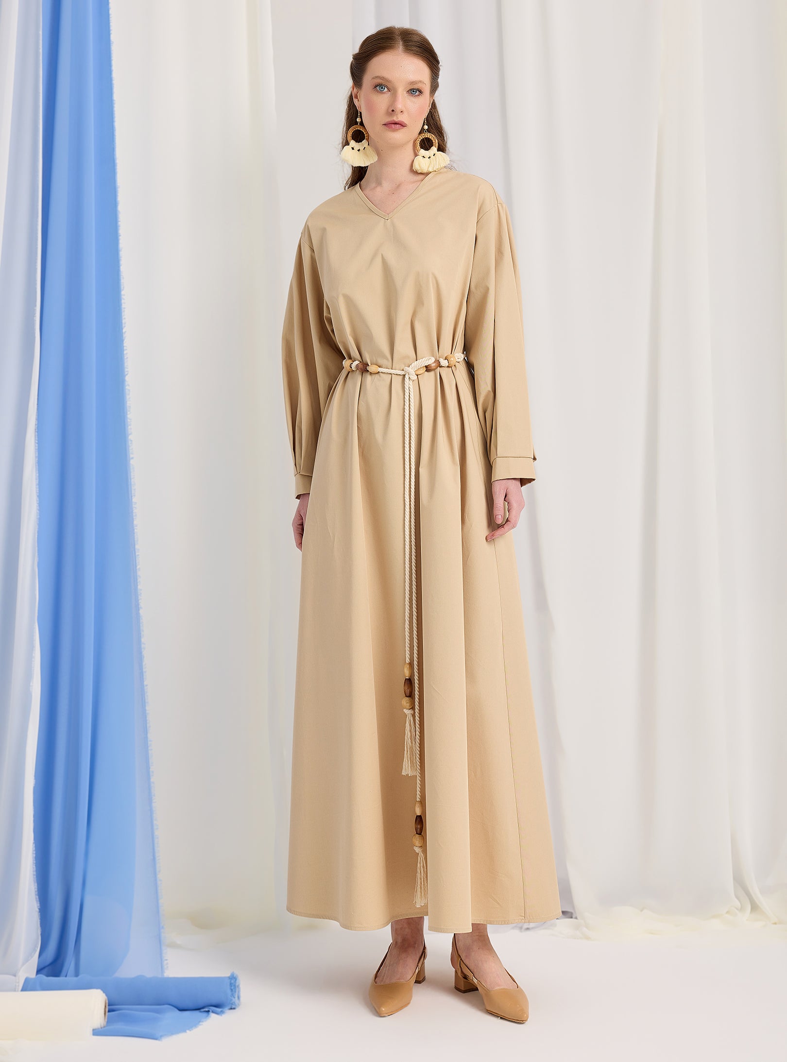 100% Cotton Poplin Belted Dress - Store WF