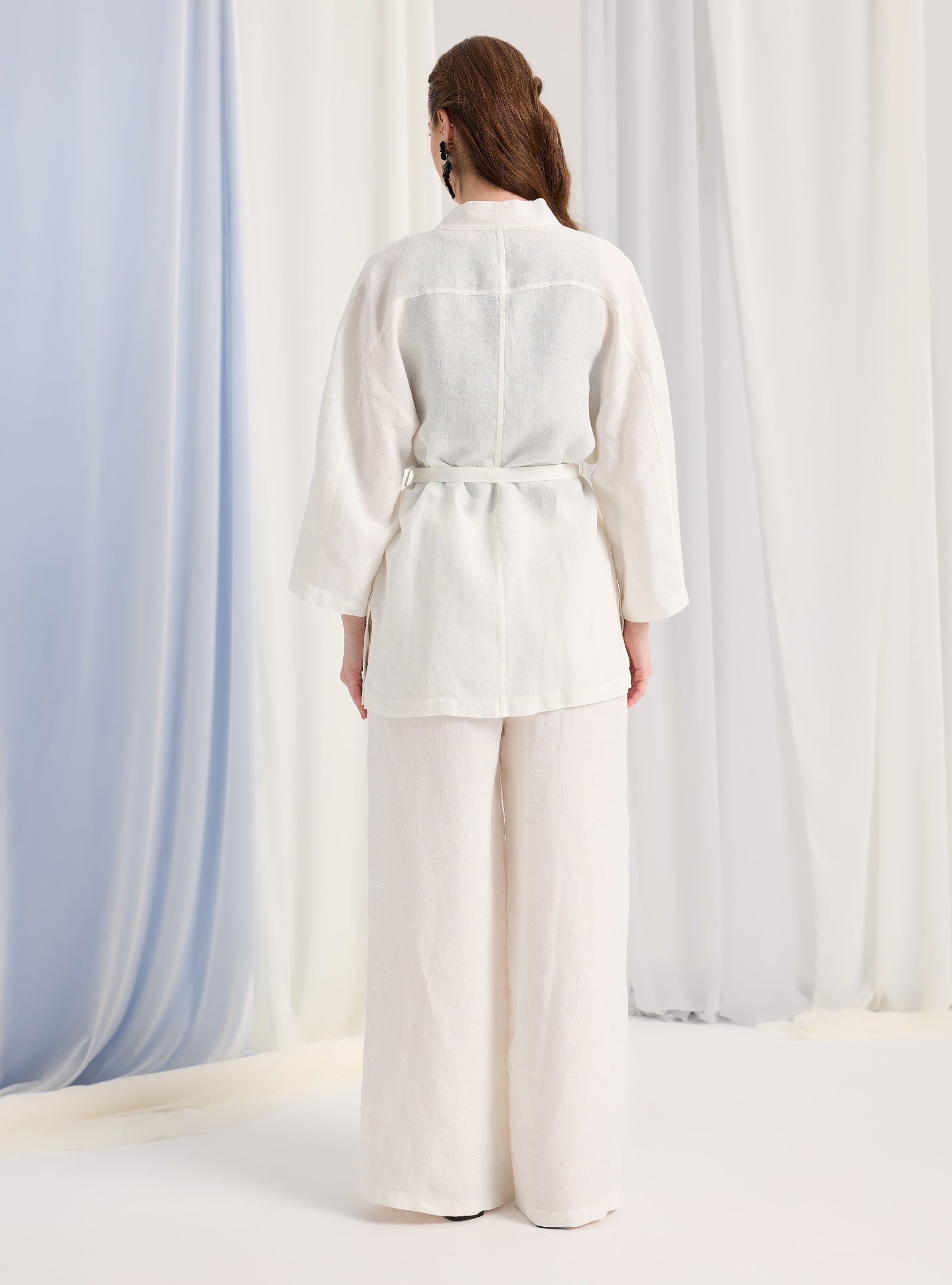 100% Washed Linen White Kimono & Trouser Set - Store WF