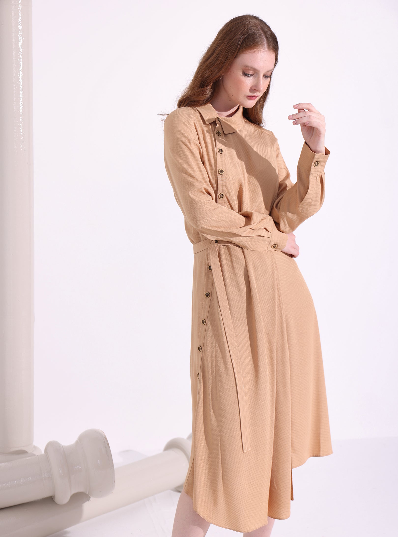 Asymmetrical Belted Midi Dress - Store WF