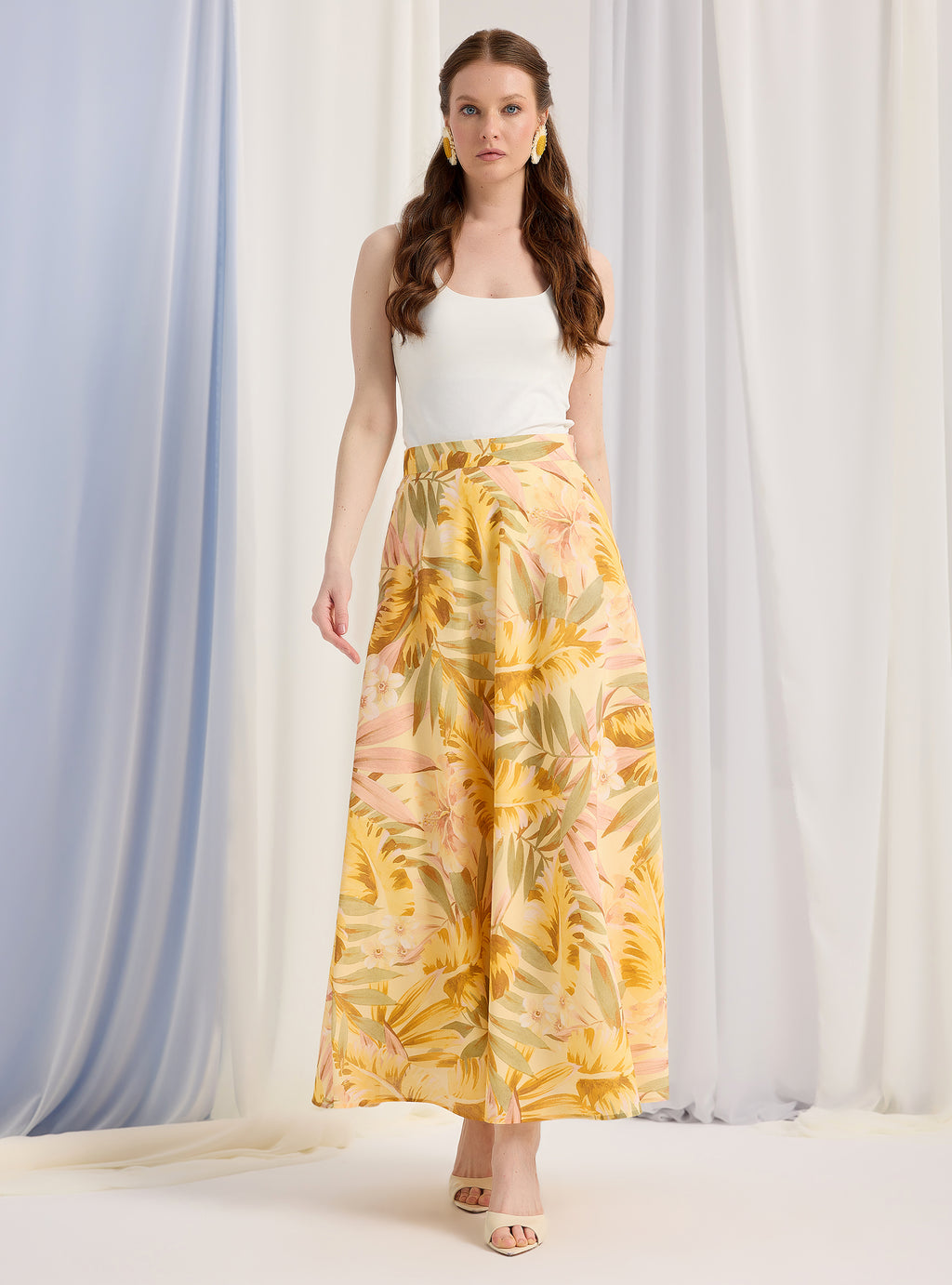 Yellow Printed  Maxi Skirt - Store WF