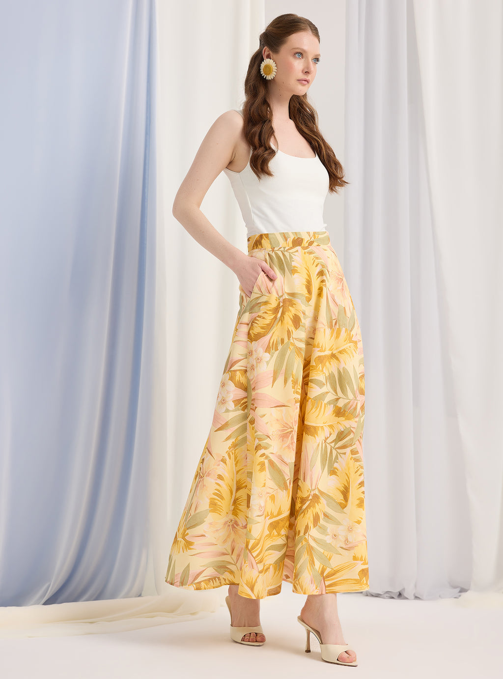 Yellow Printed  Maxi Skirt - Store WF