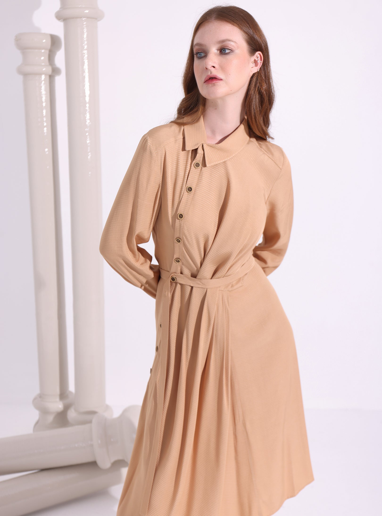 Asymmetrical Belted Midi Dress - Store WF