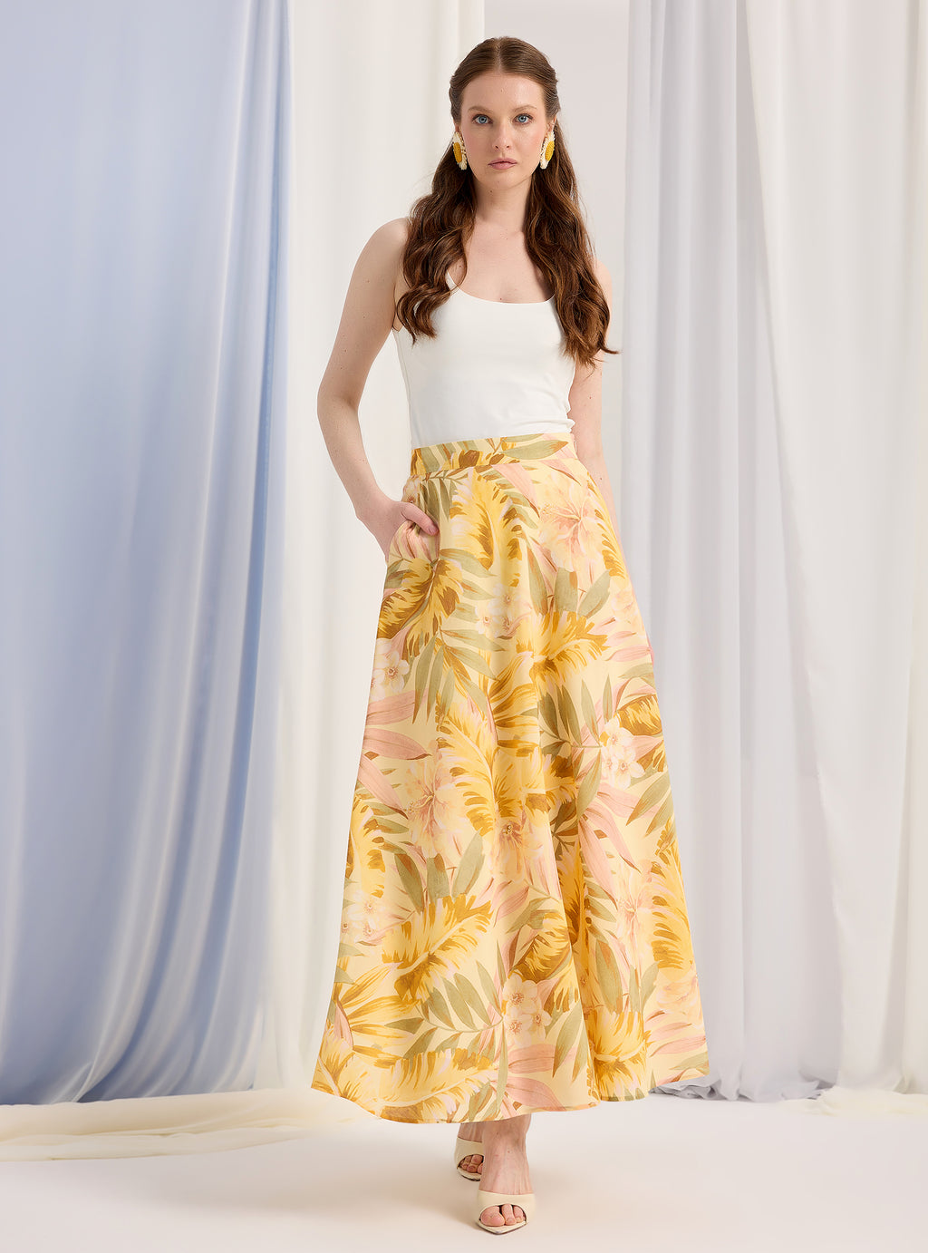 Yellow Printed  Maxi Skirt - Store WF