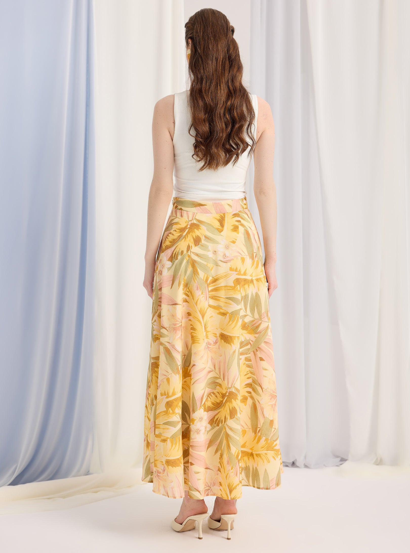 Yellow Printed  Maxi Skirt - Store WF