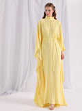 Yellow Jaquard Belted Kaftan Dress - Store WF