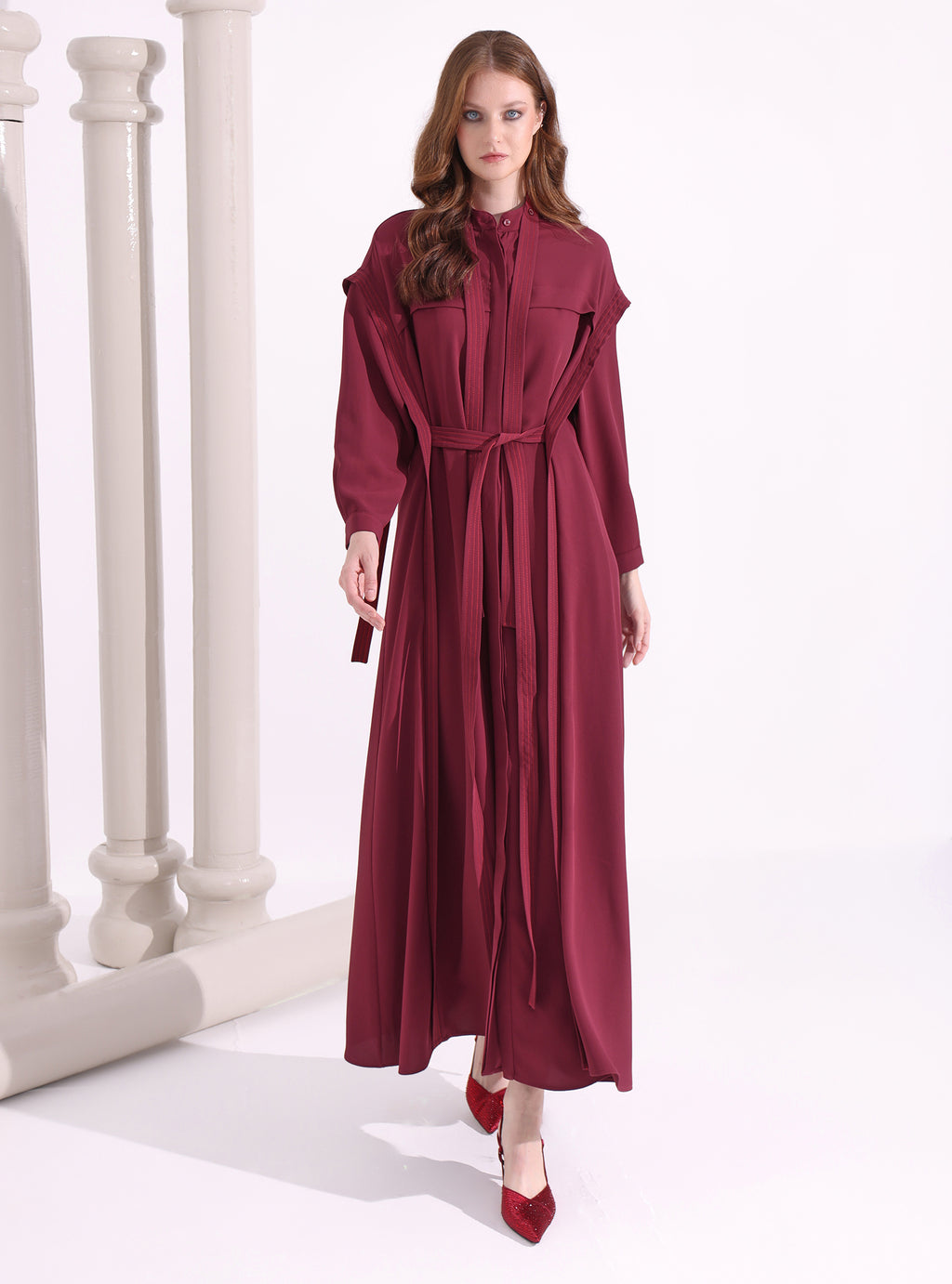 Contrast Top Stitch Burgundy Maxi Dress - Store WF