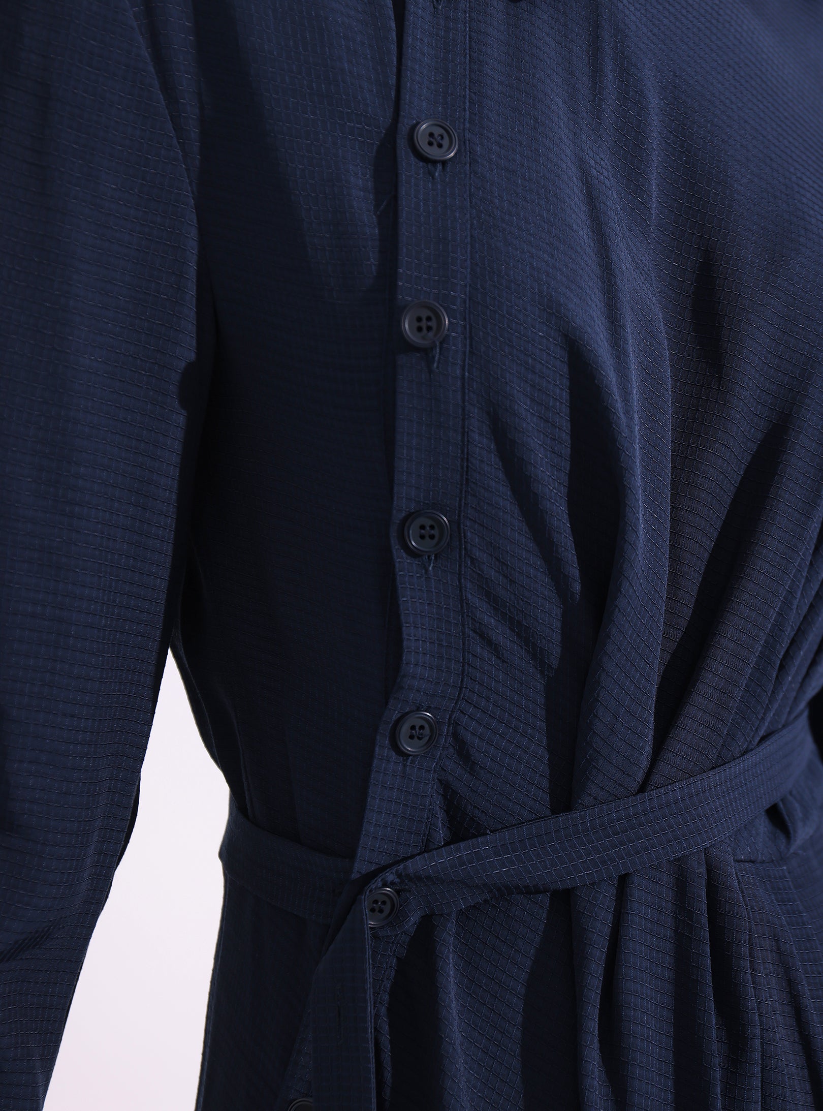 Lacivert Asimetrik Kemerli Midi Elbise