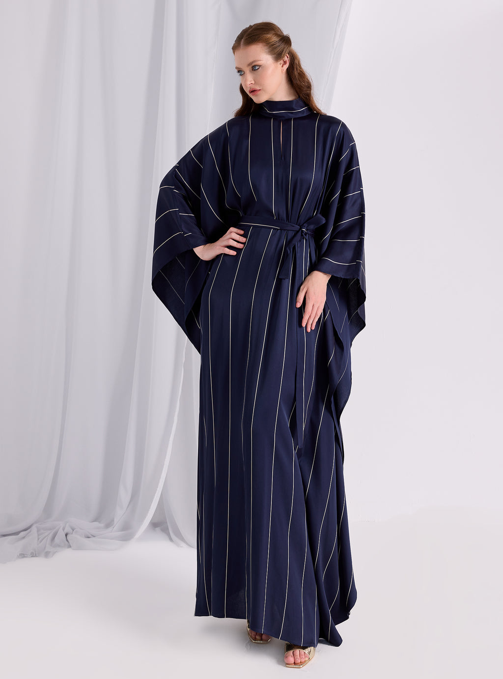 Navy Stripe Belted Kaftan Dress - Store WF