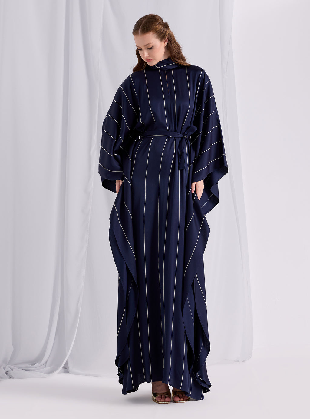 Navy Stripe Belted Kaftan Dress - Store WF
