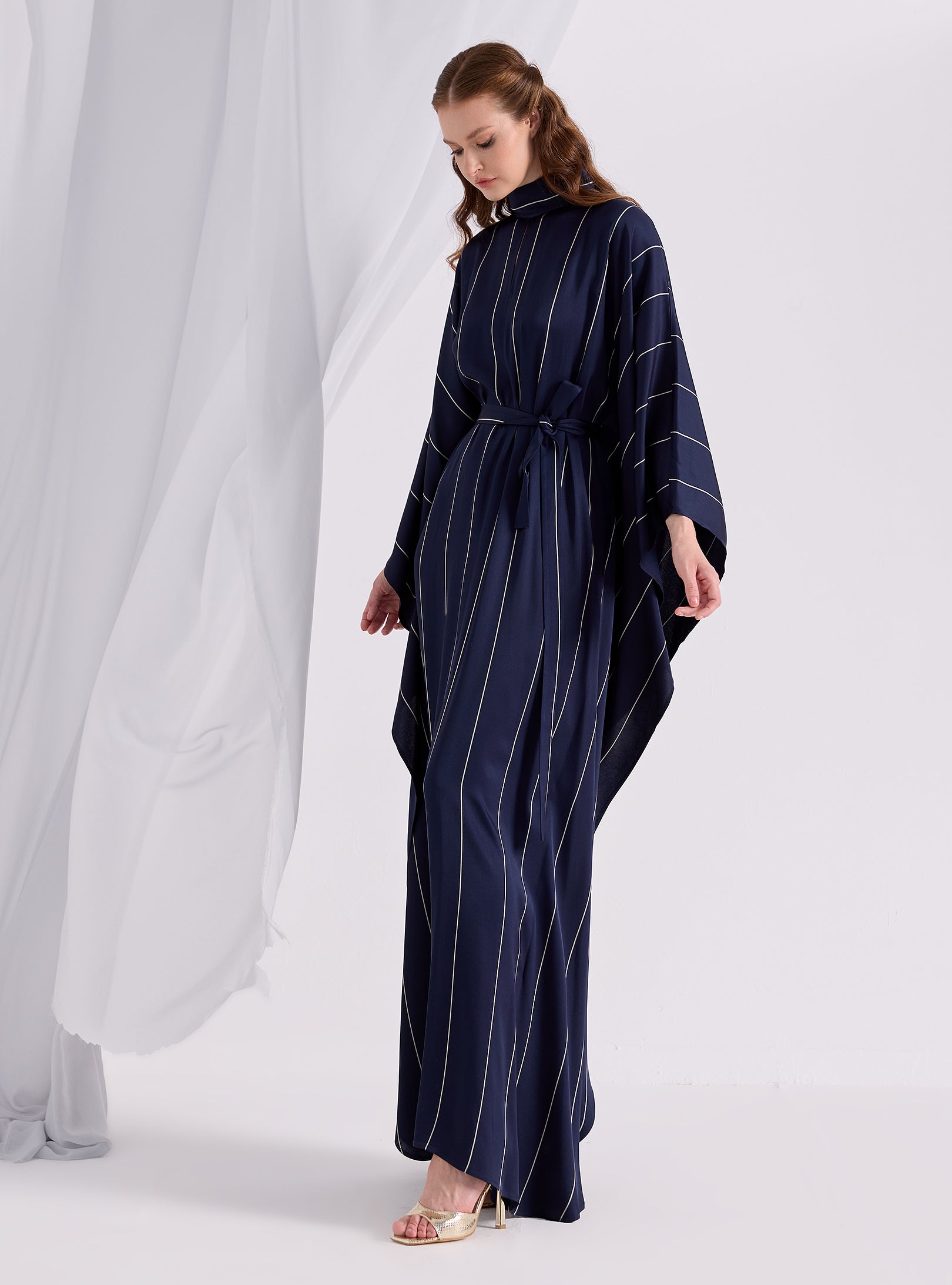 Navy Stripe Belted Kaftan Dress - Store WF