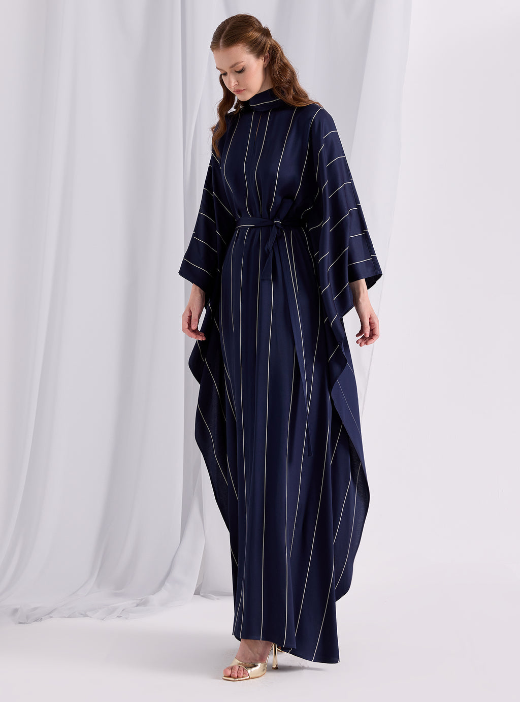 Navy Stripe Belted Kaftan Dress - Store WF