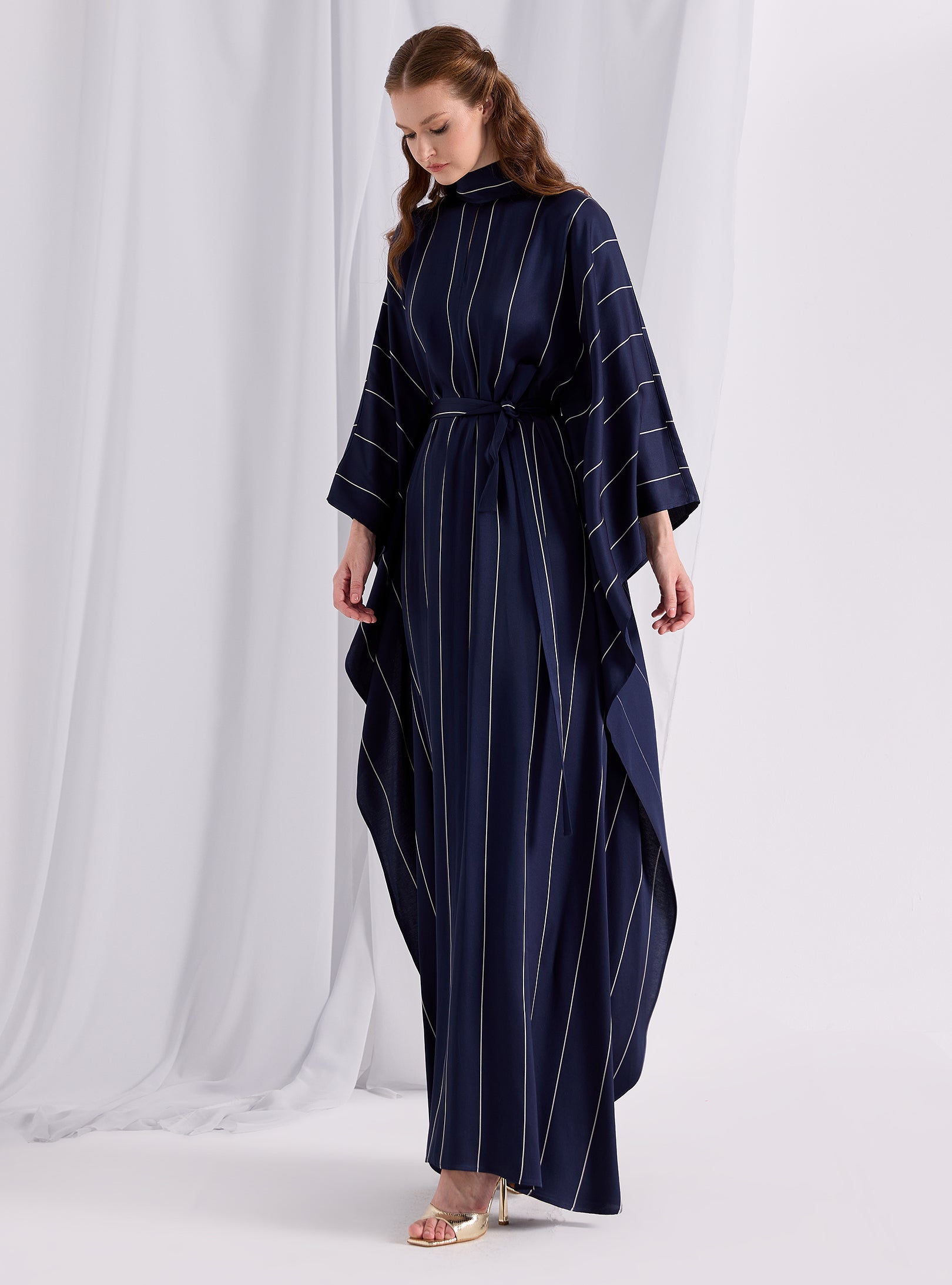 Navy Stripe Belted Kaftan Dress - Store WF