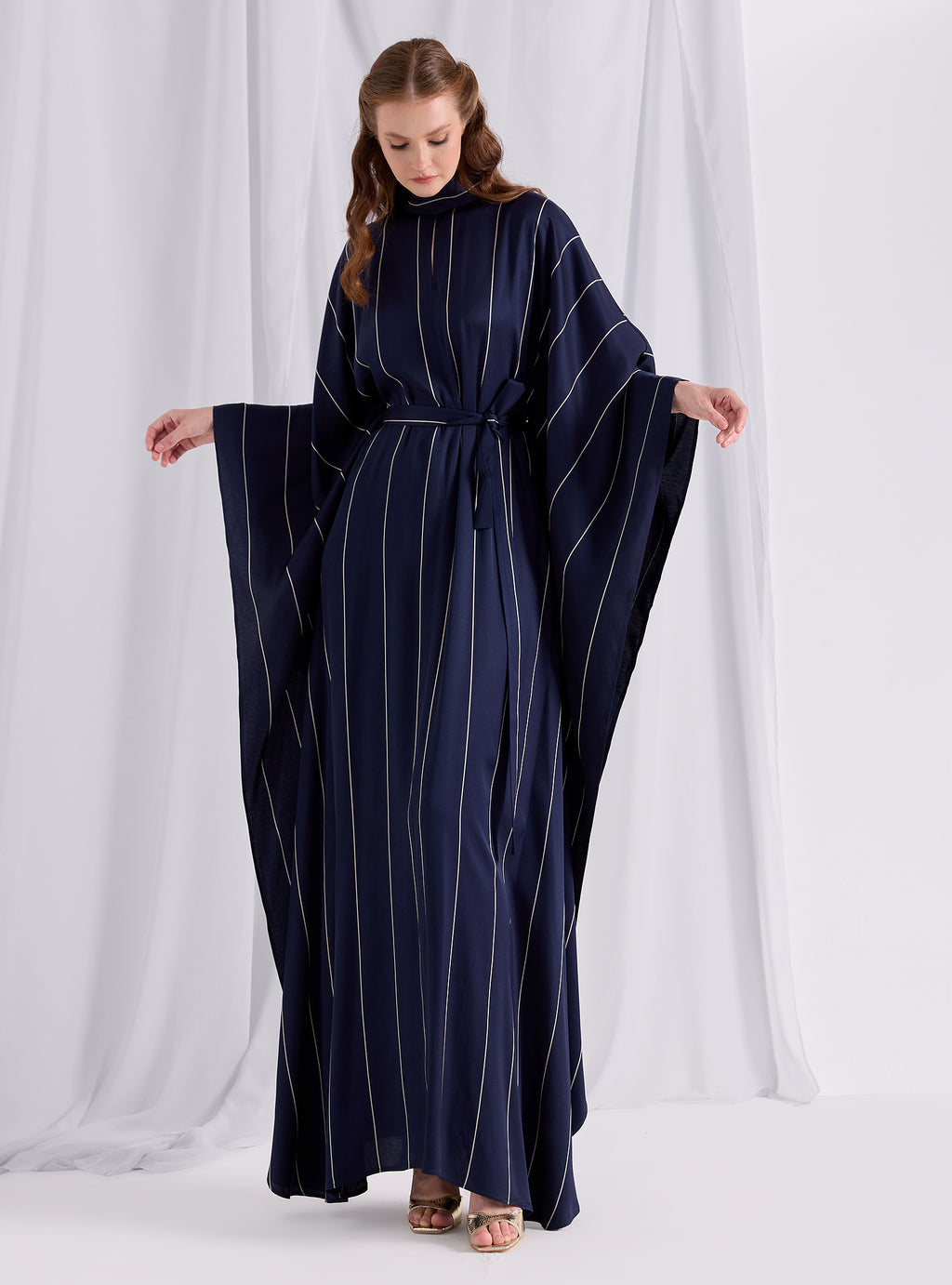 Navy Stripe Belted Kaftan Dress - Store WF