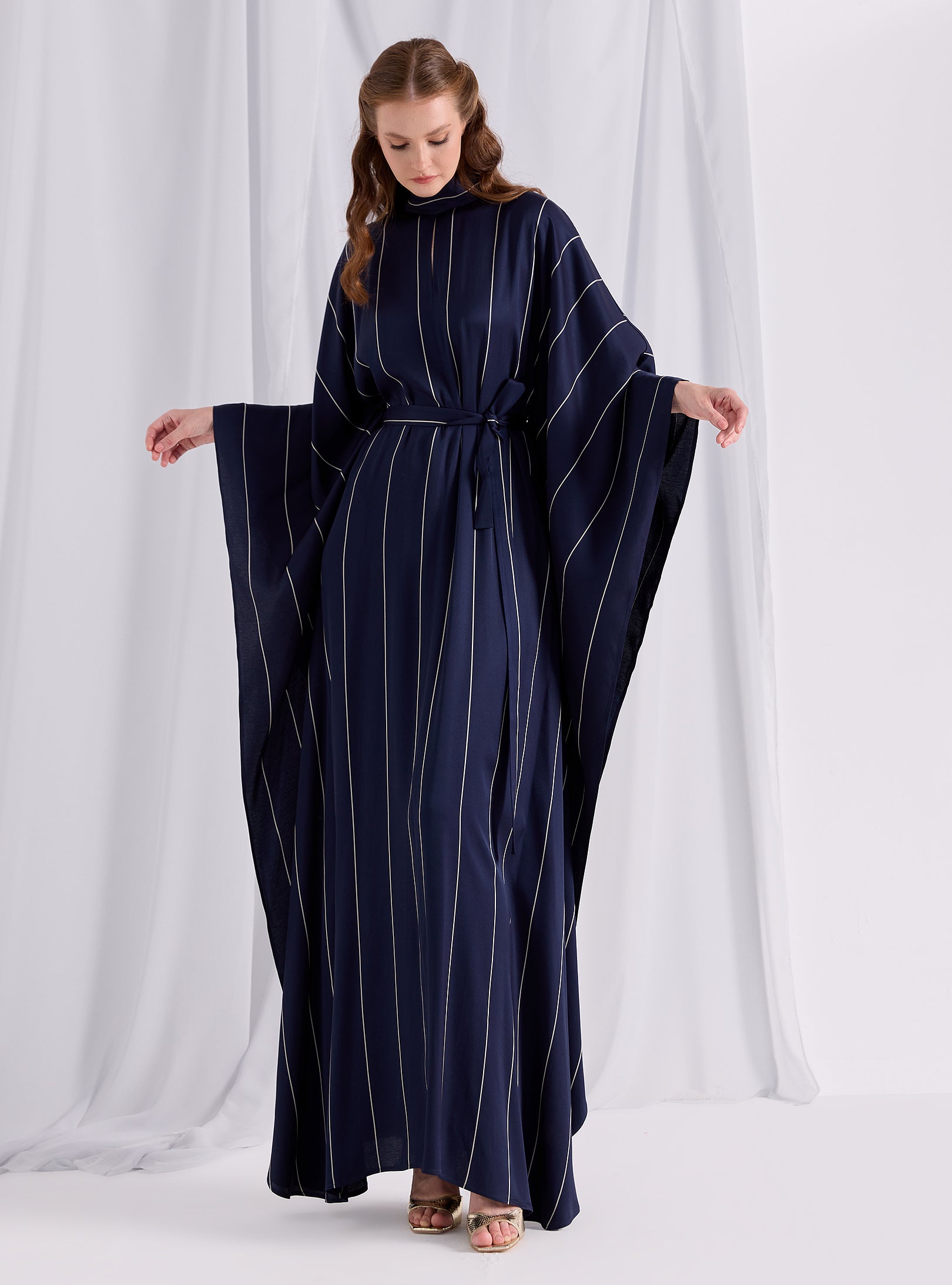 Navy Stripe Belted Kaftan Dress - Store WF