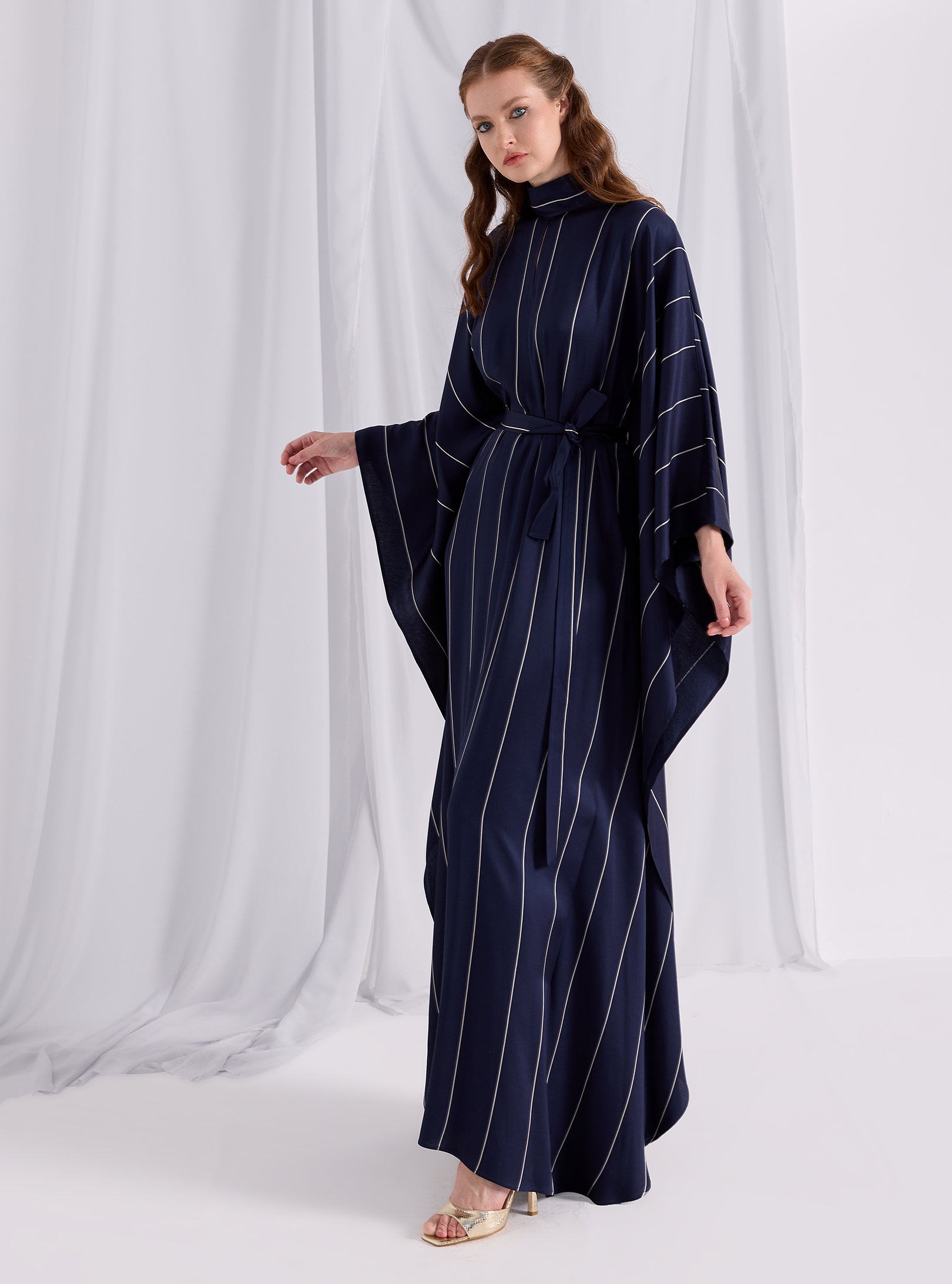 Navy Stripe Belted Kaftan Dress - Store WF