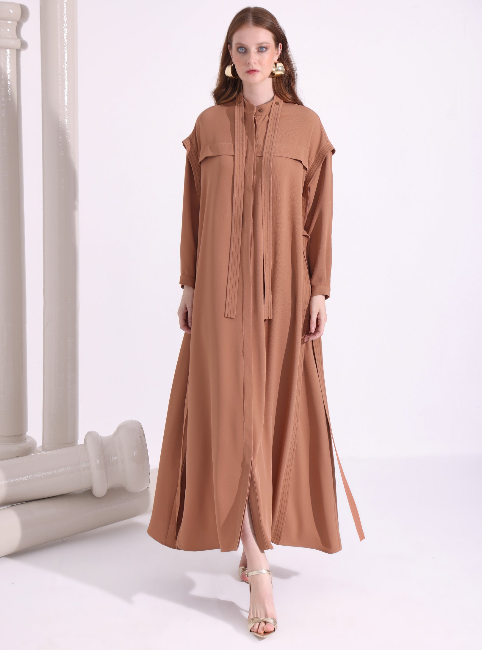 Contrast Top Stitch Cinnamon Maxi Dress - Store WF