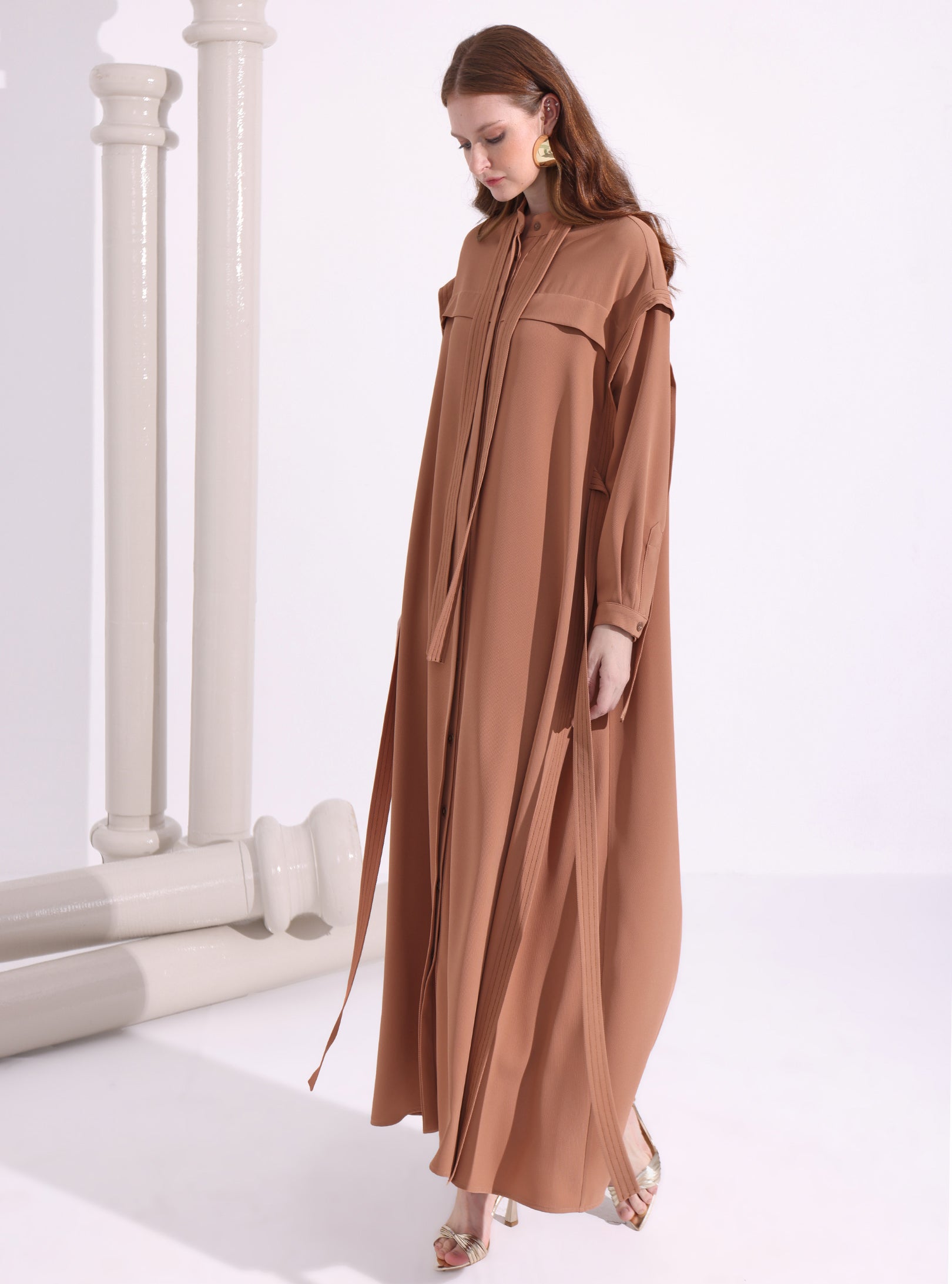 Contrast Top Stitch Cinnamon Maxi Dress - Store WF