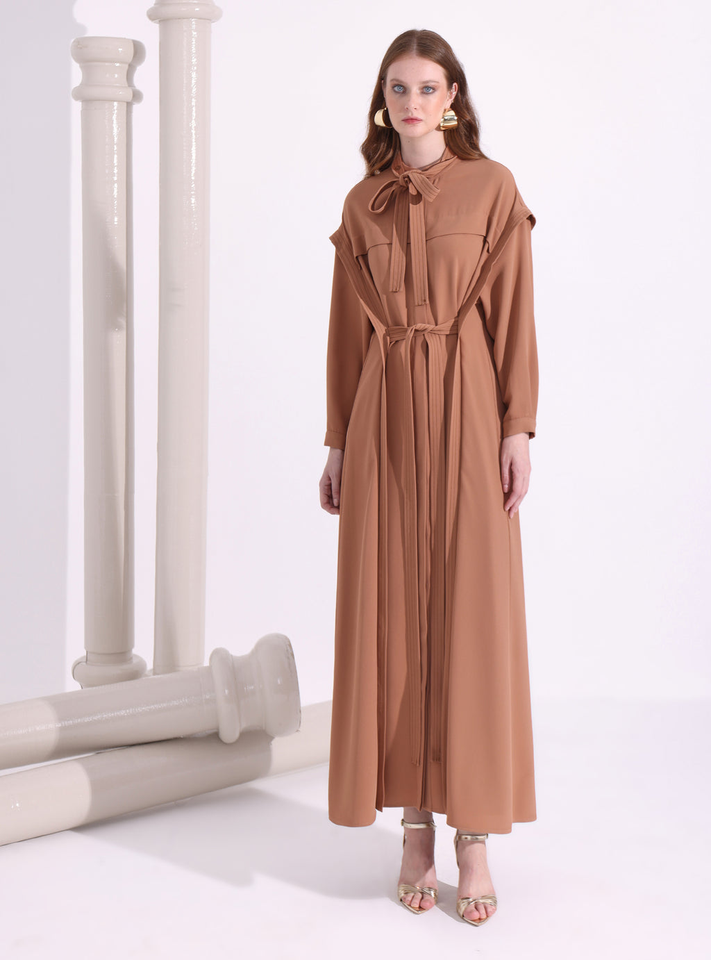 Contrast Top Stitch Cinnamon Maxi Dress - Store WF