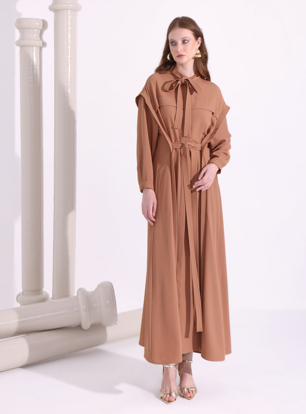 Contrast Top Stitch Cinnamon Maxi Dress - Store WF