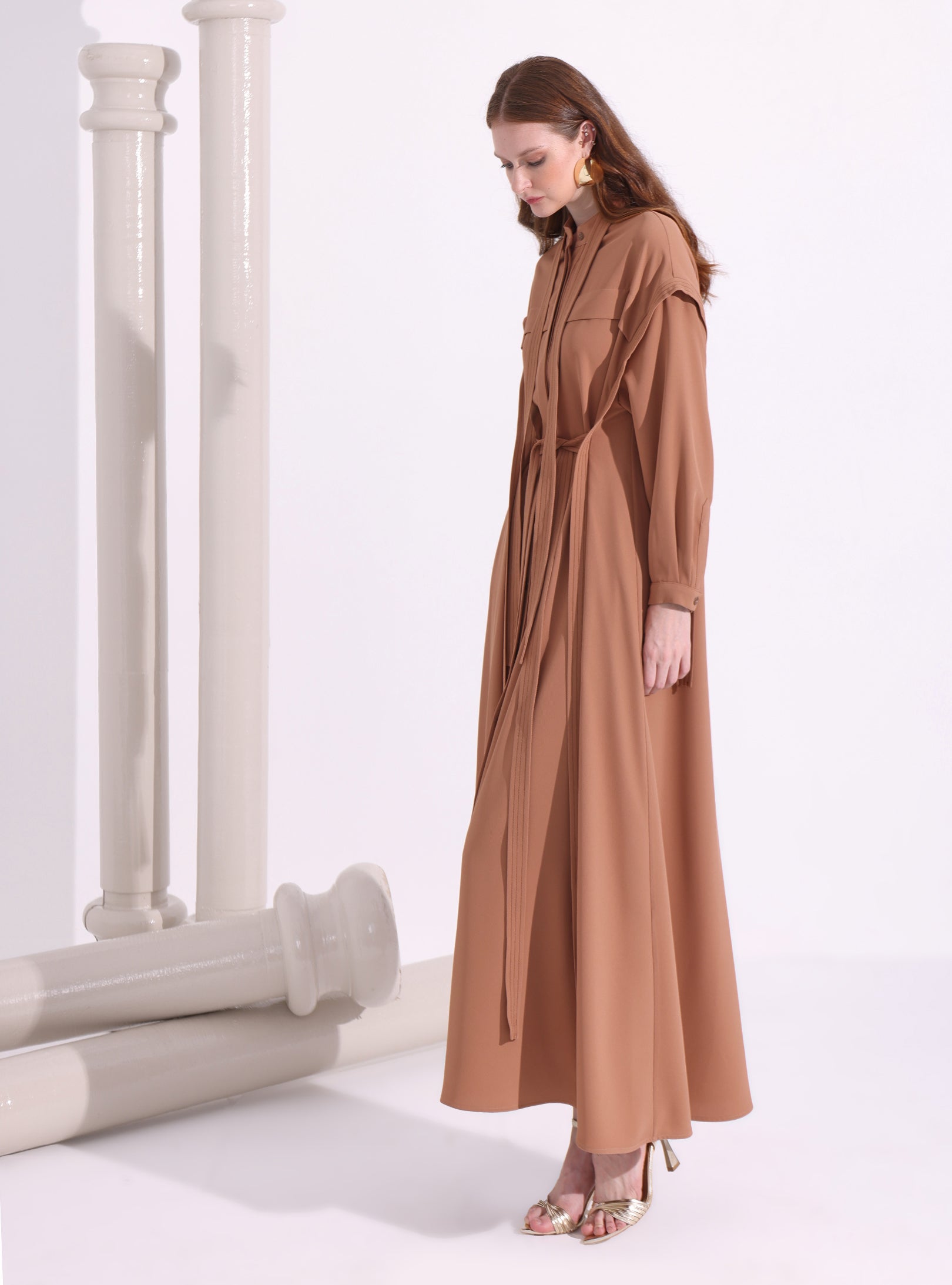 Contrast Top Stitch Cinnamon Maxi Dress - Store WF