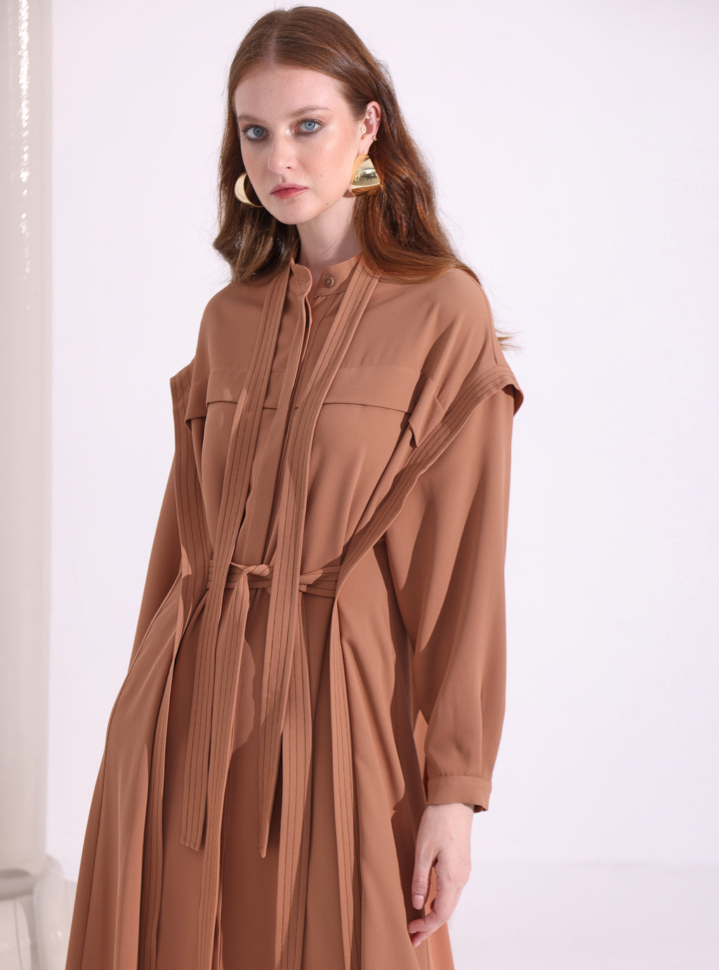 Contrast Top Stitch Cinnamon Maxi Dress - Store WF