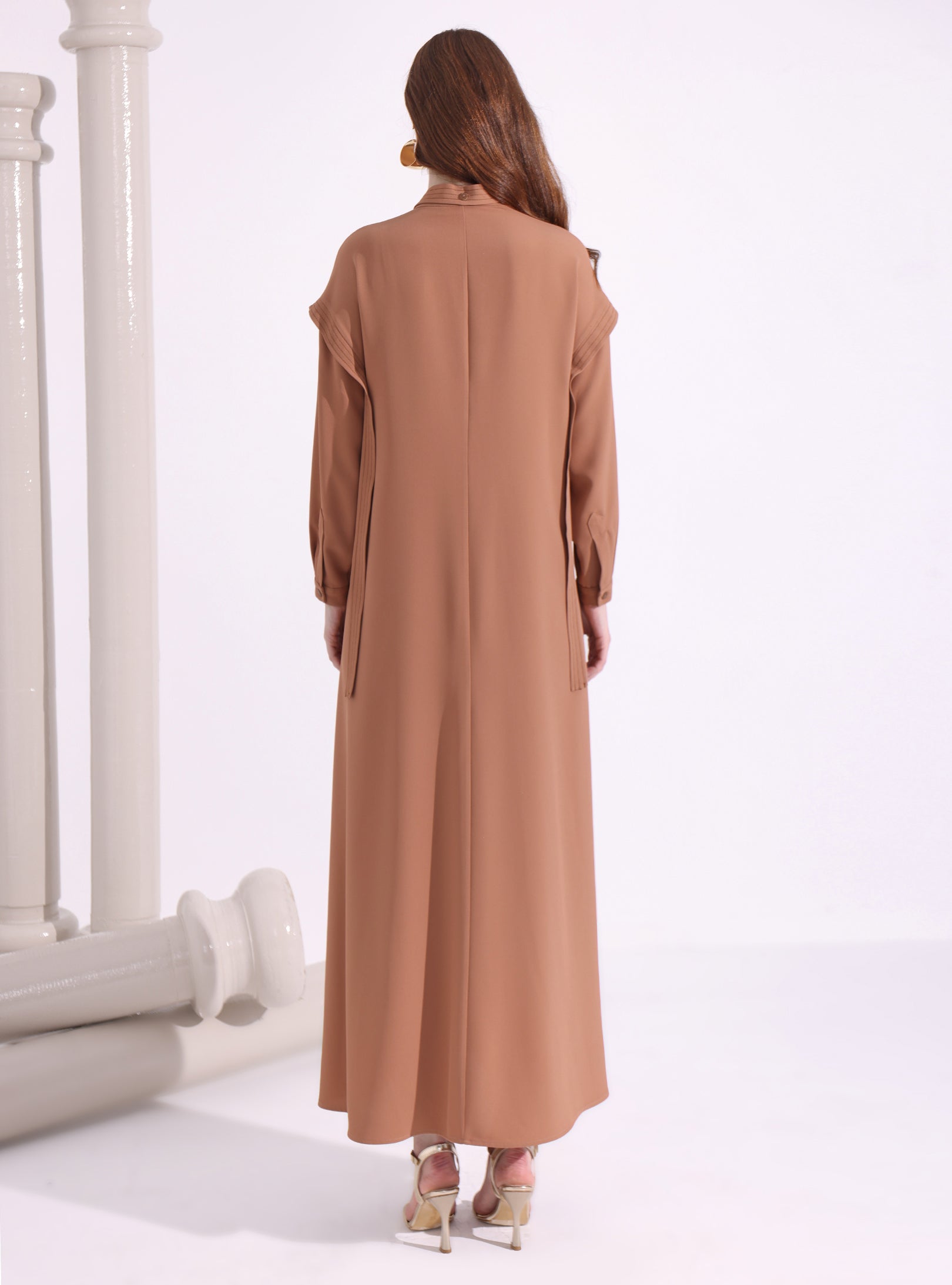 Contrast Top Stitch Cinnamon Maxi Dress - Store WF