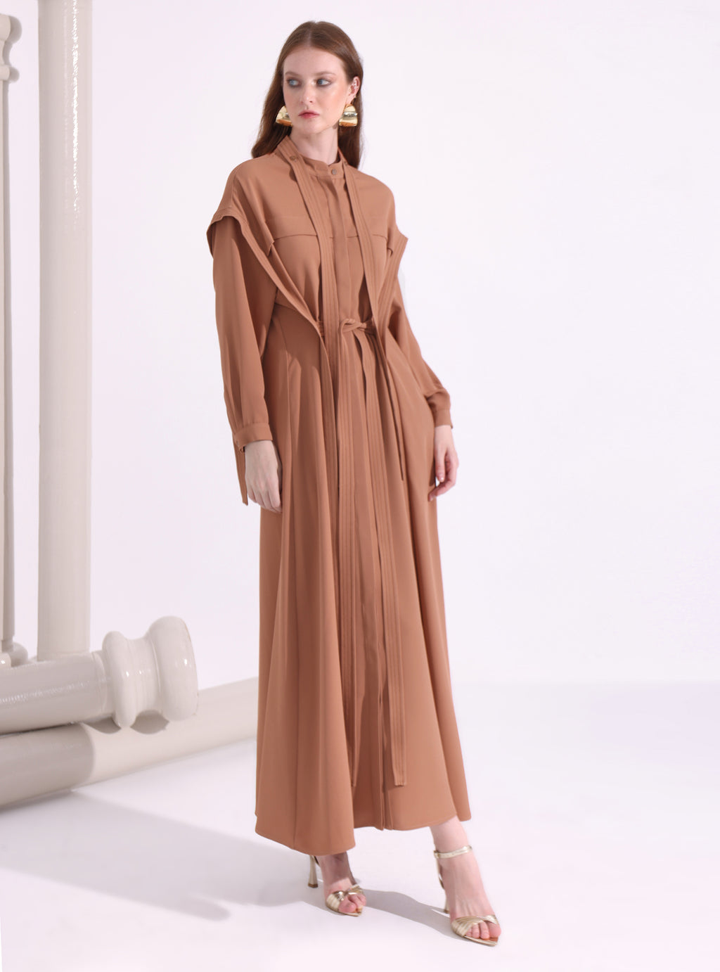 Contrast Top Stitch Cinnamon Maxi Dress - Store WF