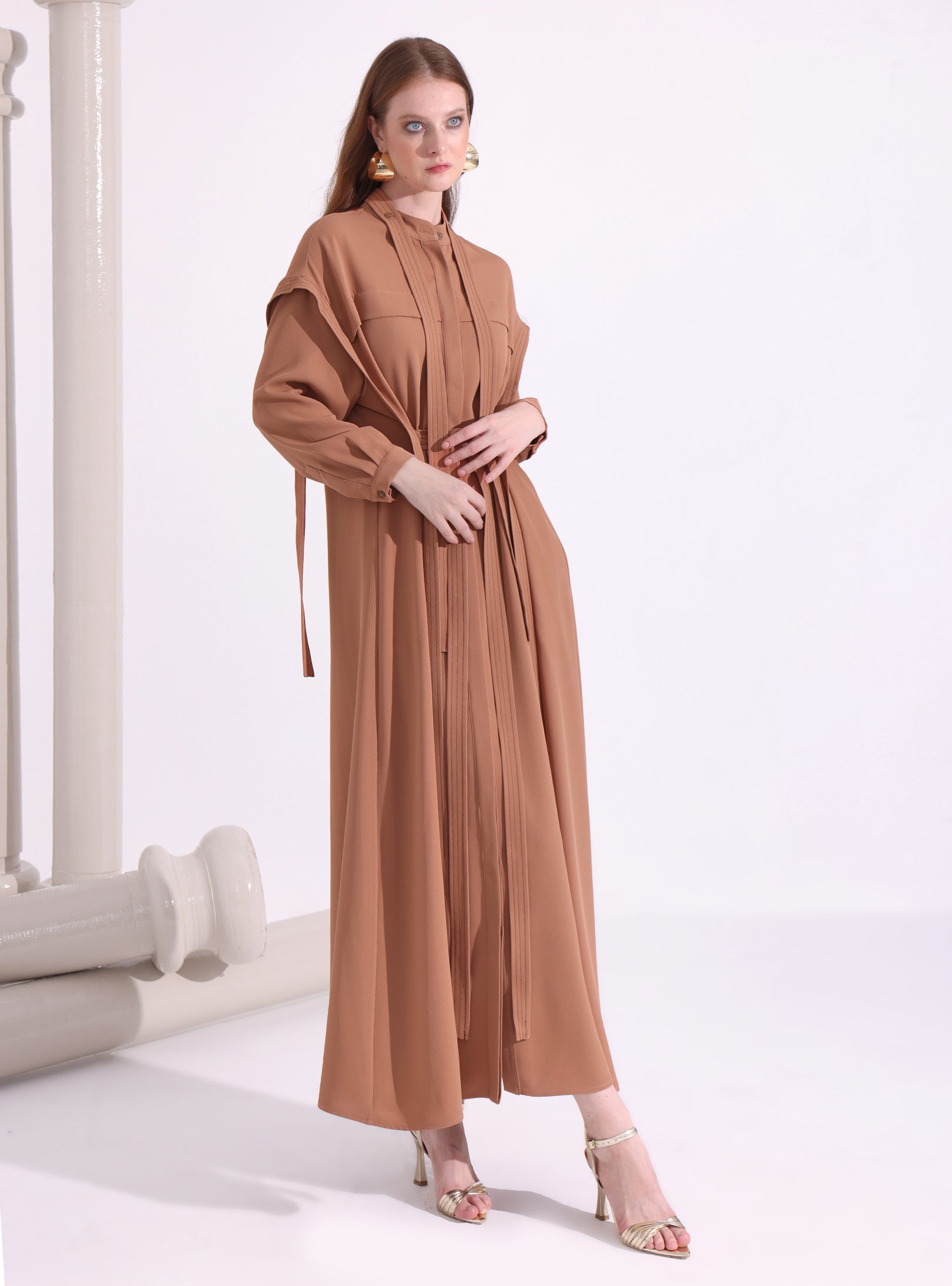 Contrast Top Stitch Cinnamon Maxi Dress - Store WF