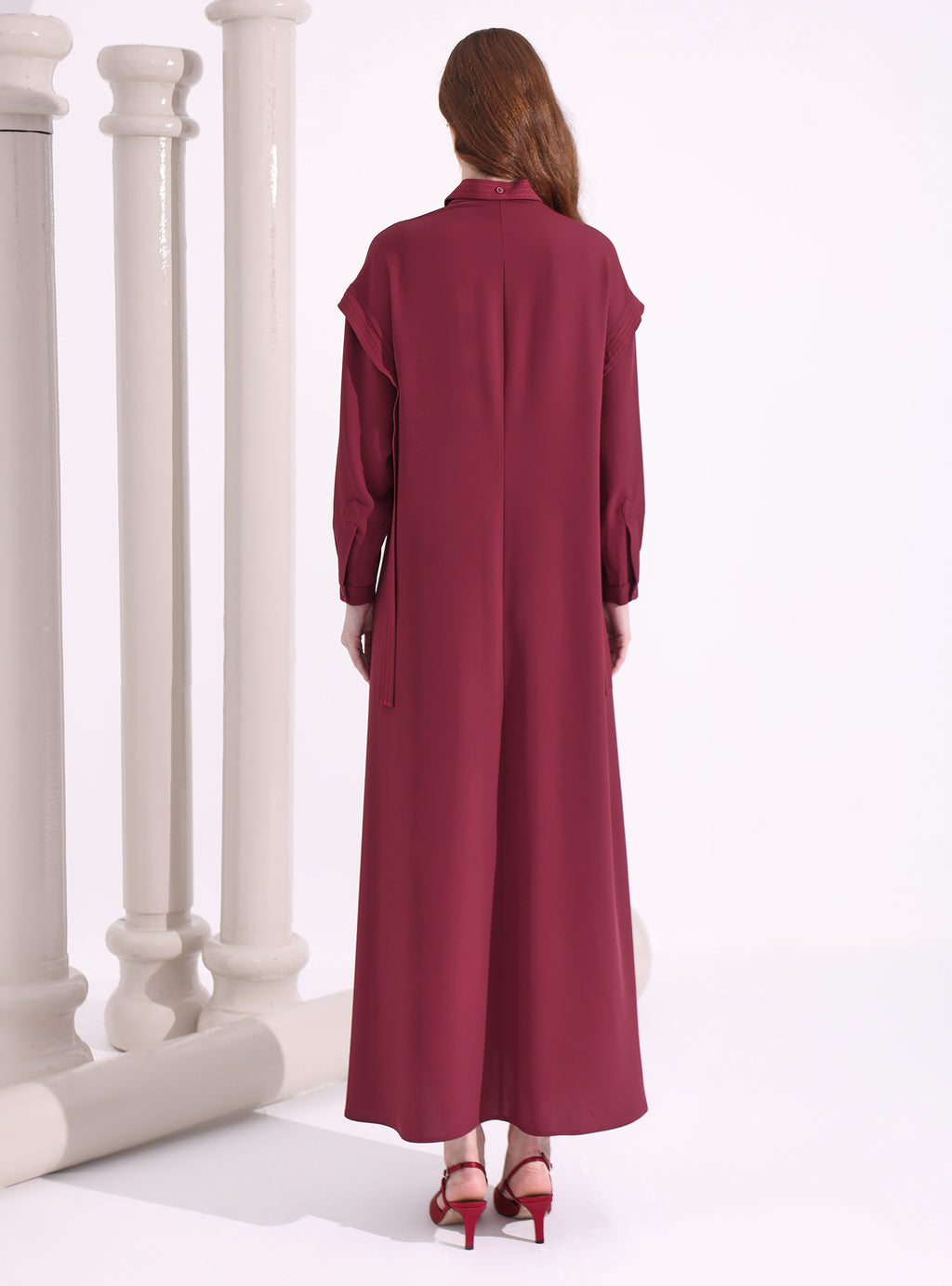 Contrast Top Stitch Burgundy Maxi Dress - Store WF