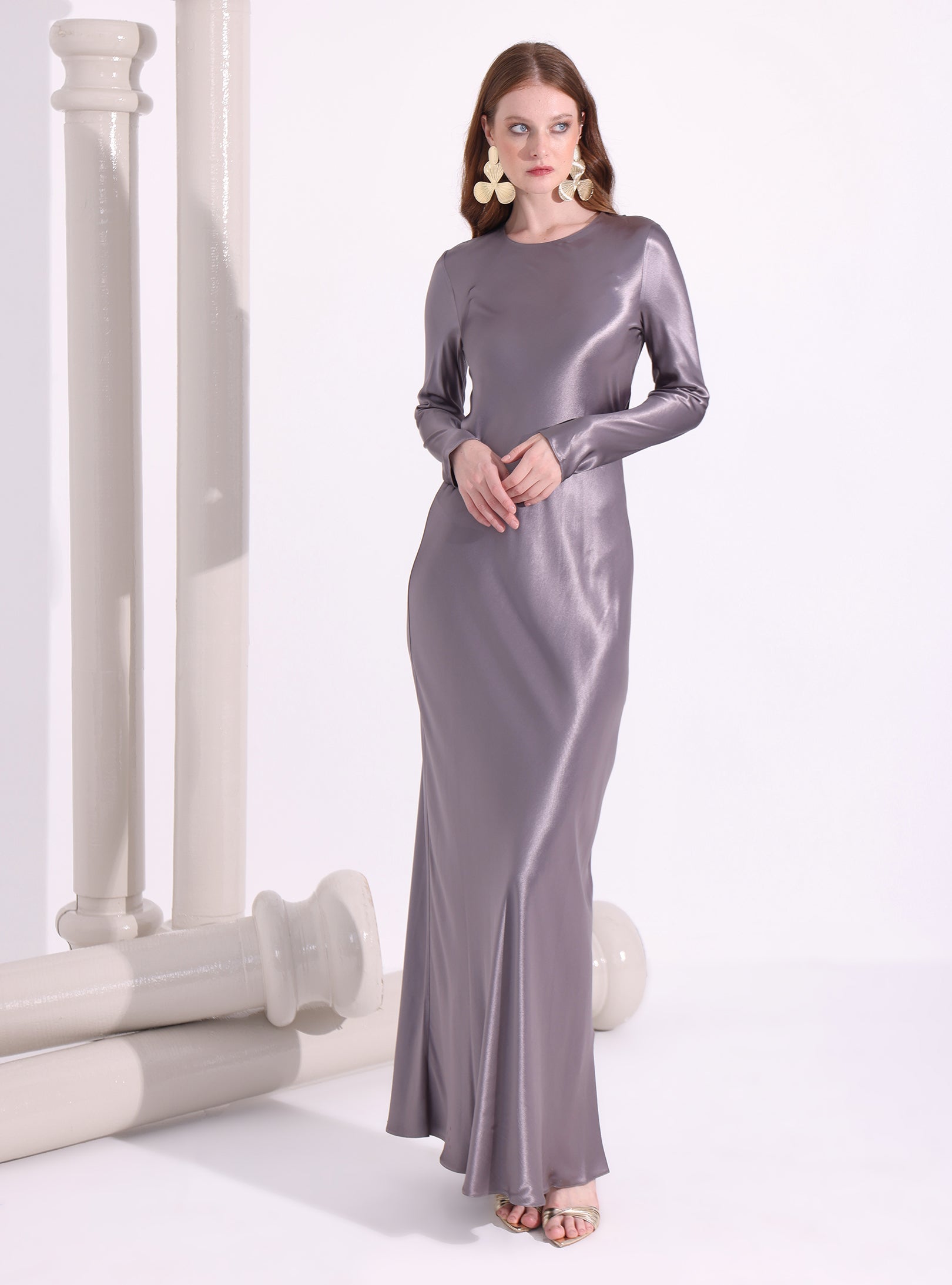 Gray Satin Maxi Dress - Store WF