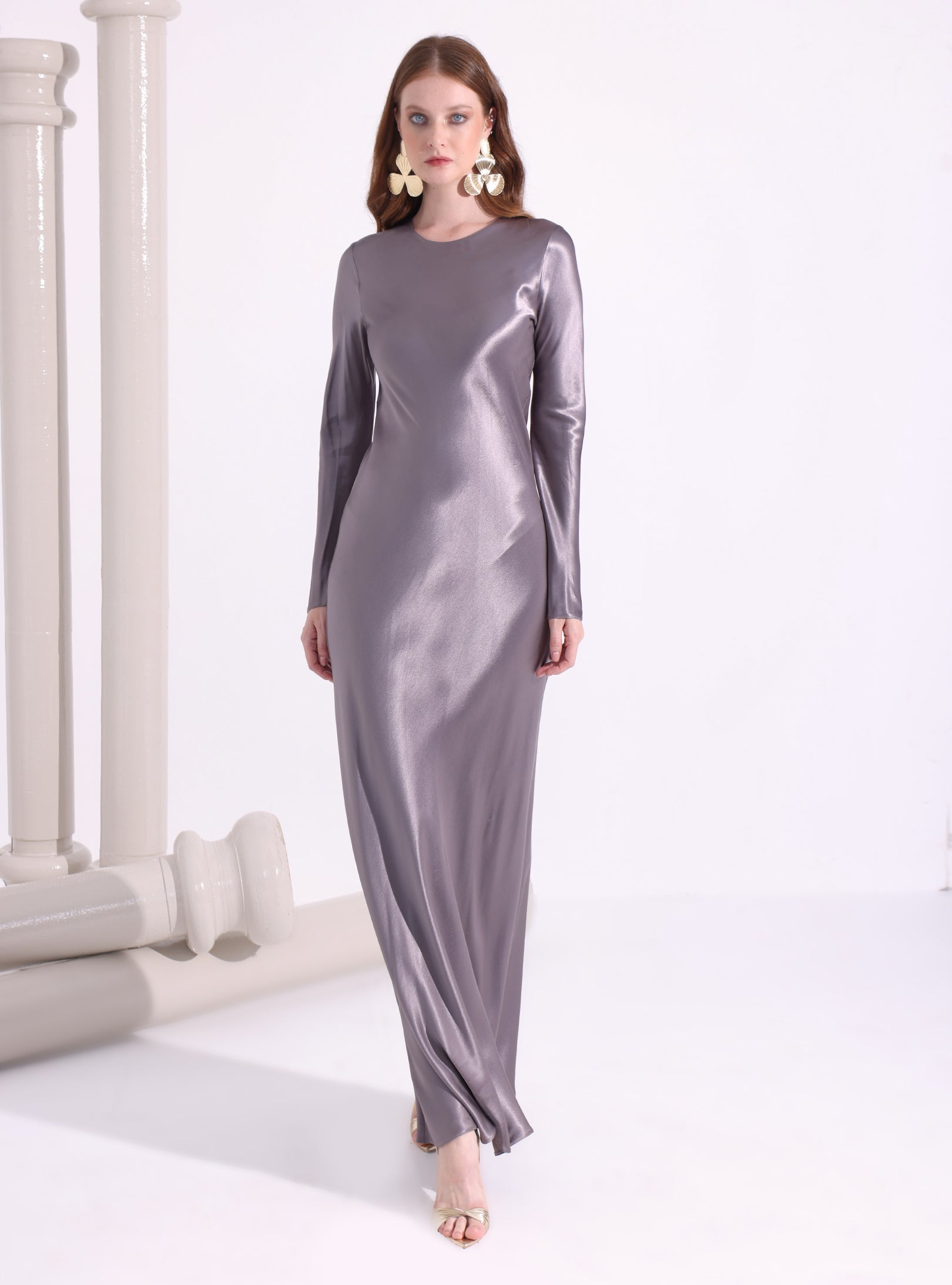 Gray Satin Maxi Dress - Store WF