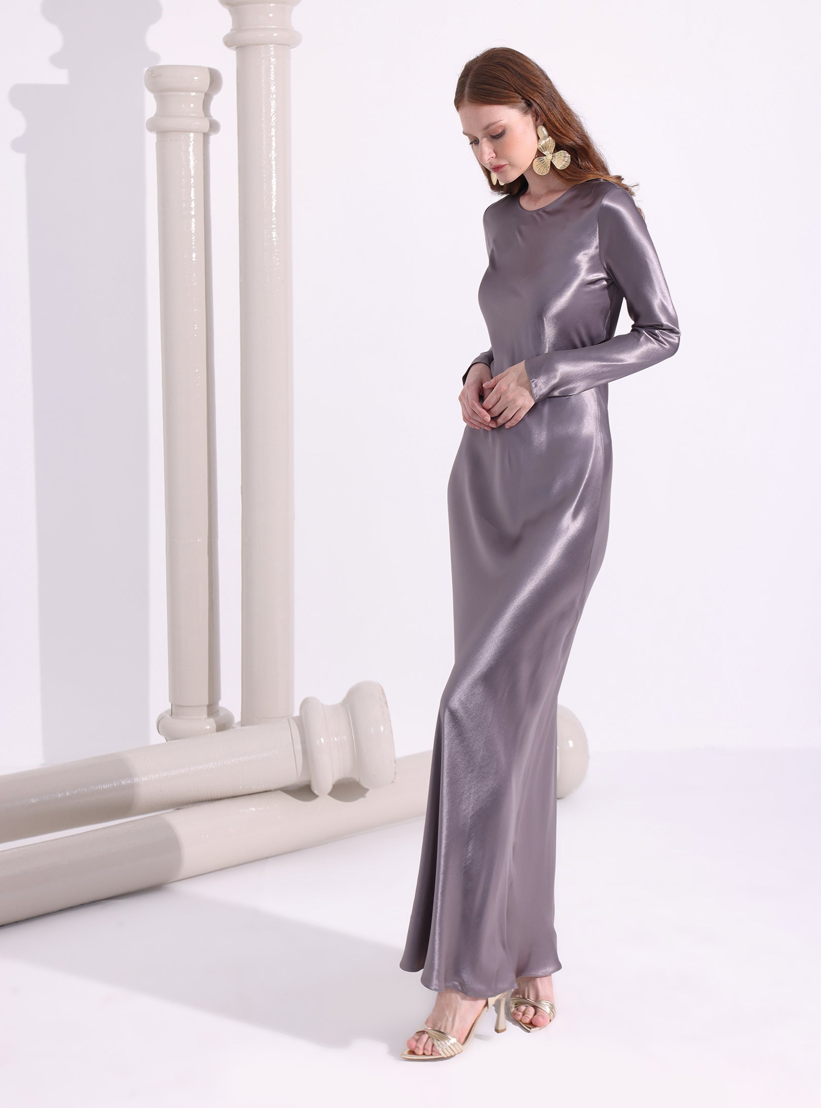 Gray Satin Maxi Dress - Store WF