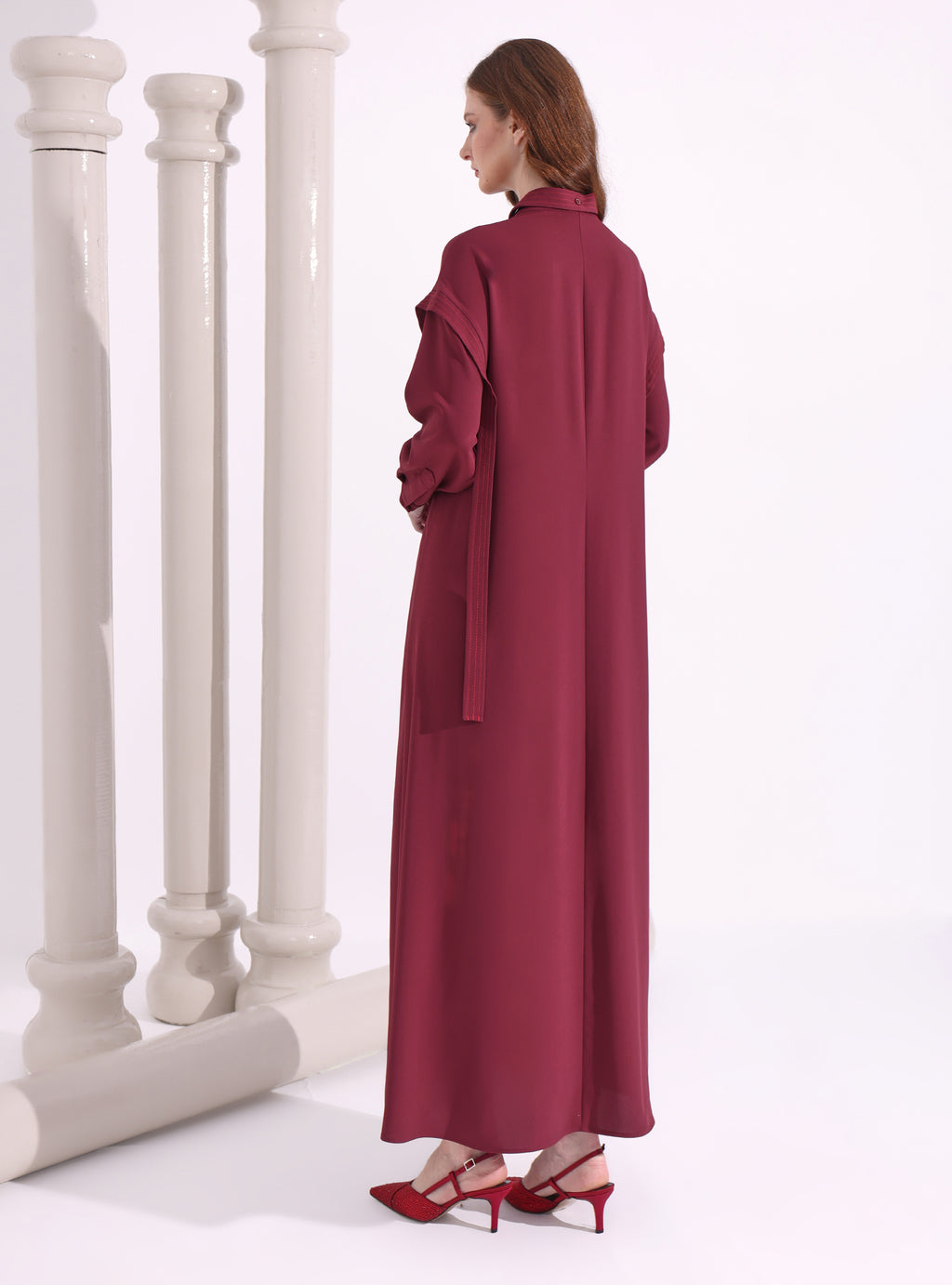 Contrast Top Stitch Burgundy Maxi Dress - Store WF