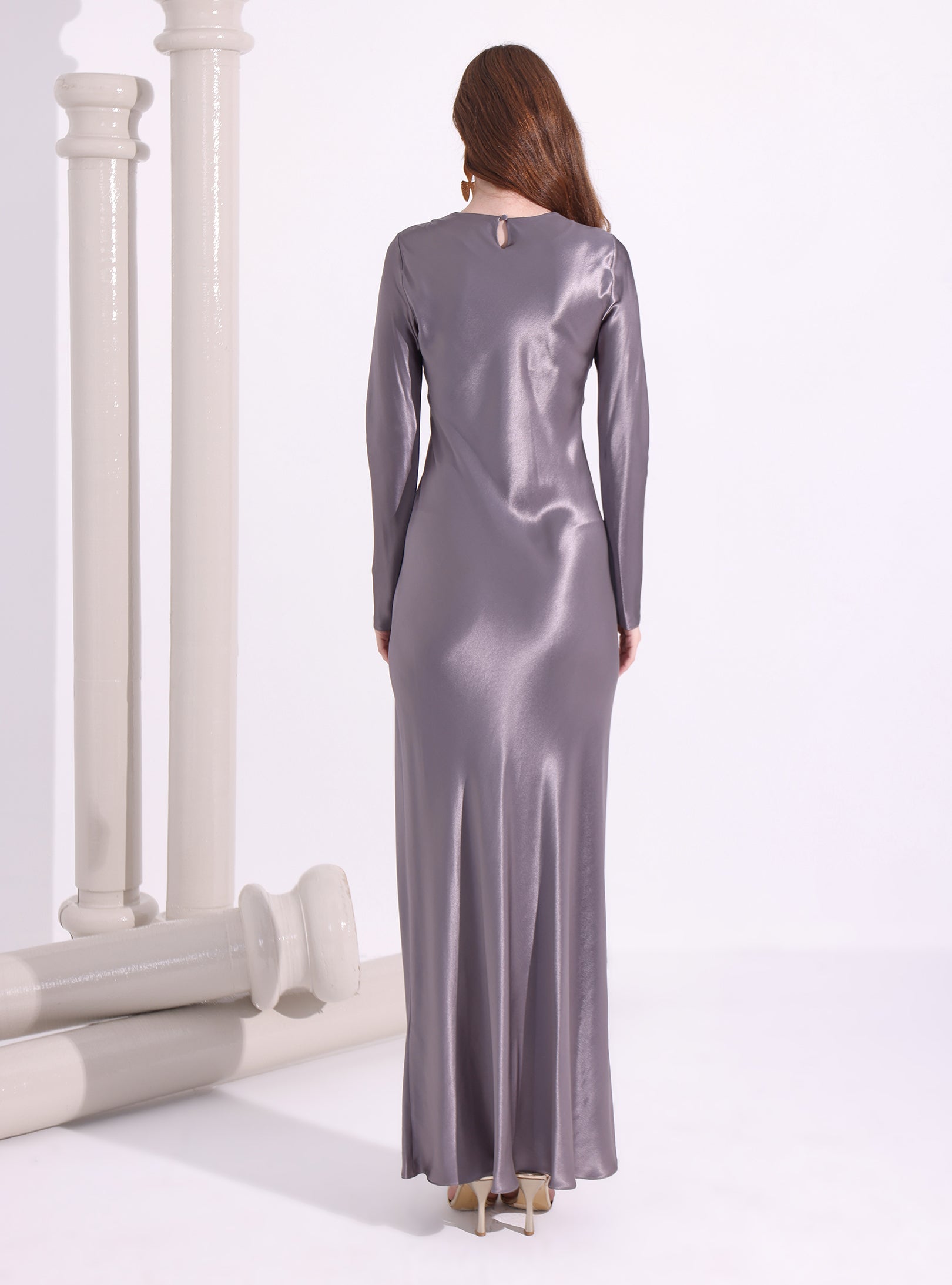 Gray Satin Maxi Dress - Store WF
