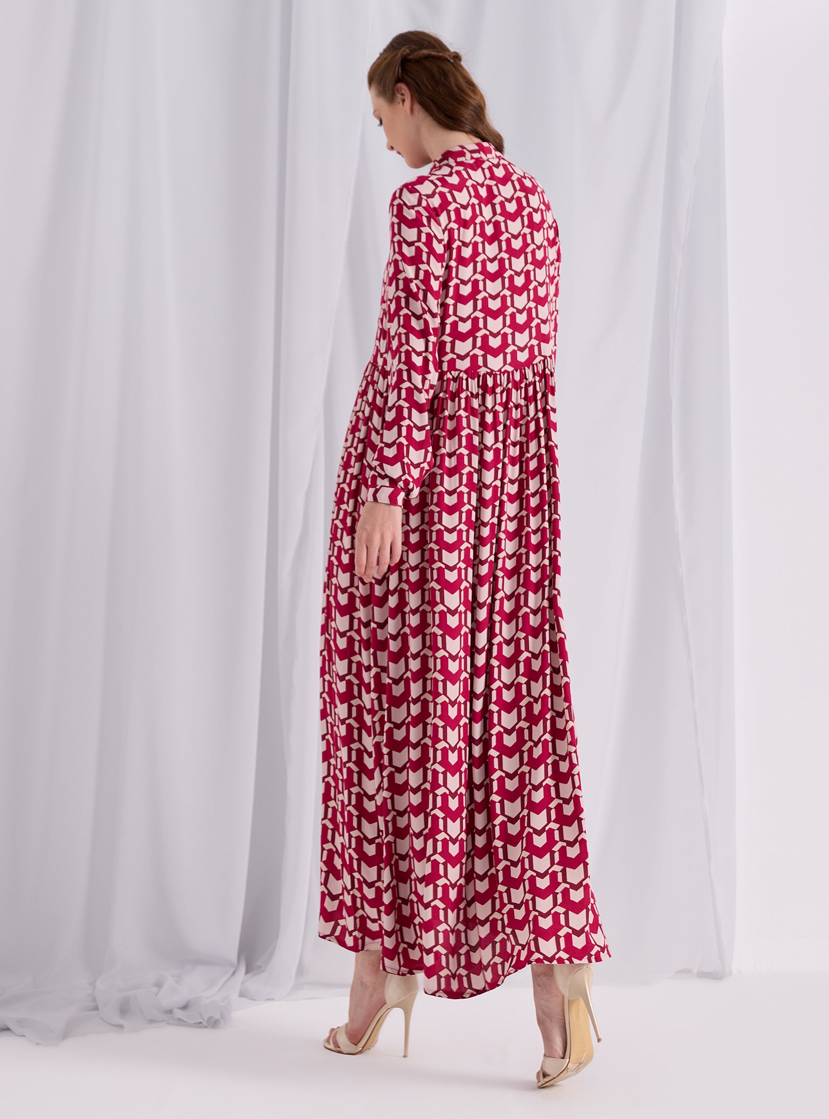 Red Printed Maxi Shirt Dress - Store WF