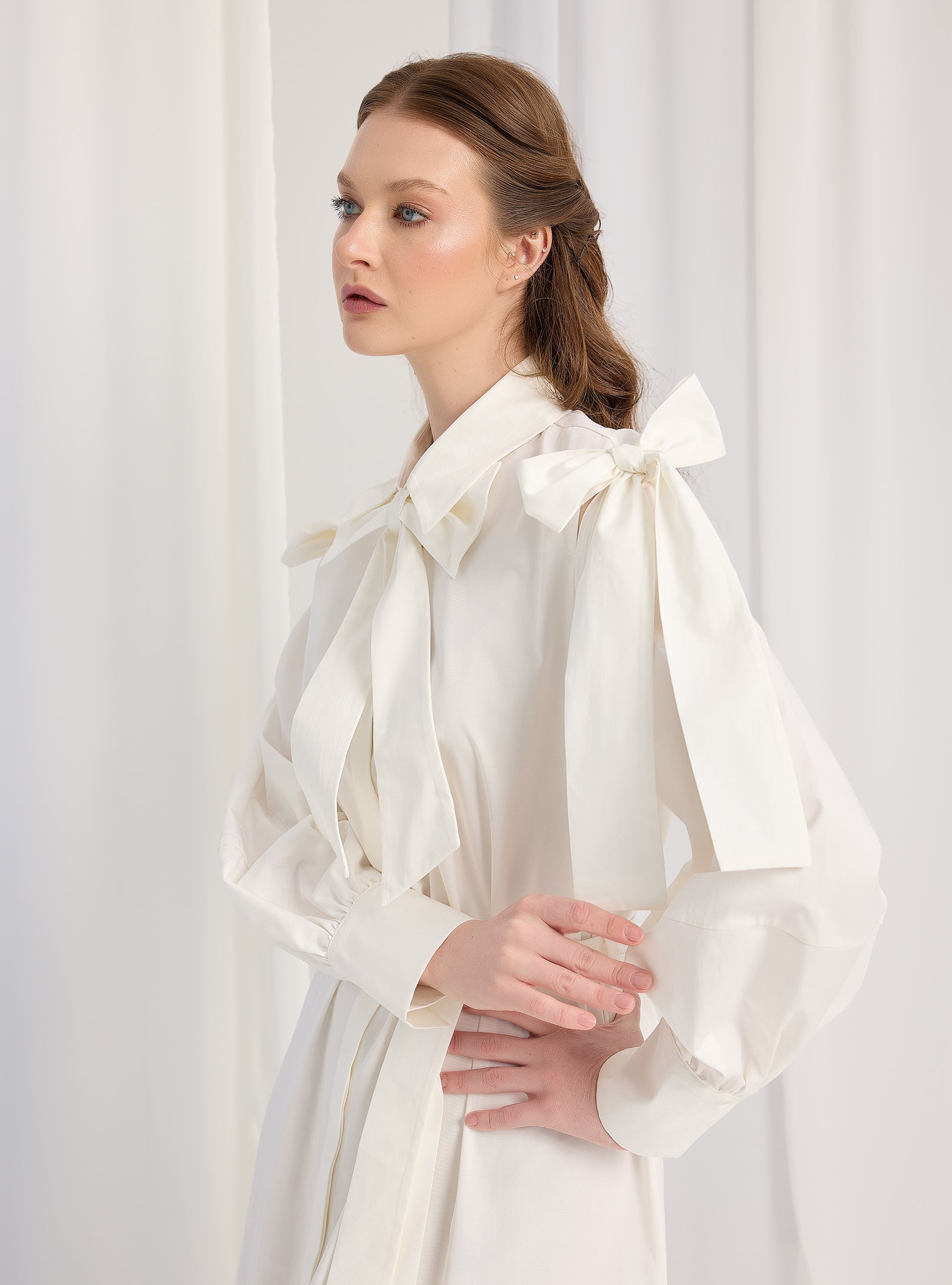 Bow Detailed White Poplin Cotton Maxi Dress - Store WF