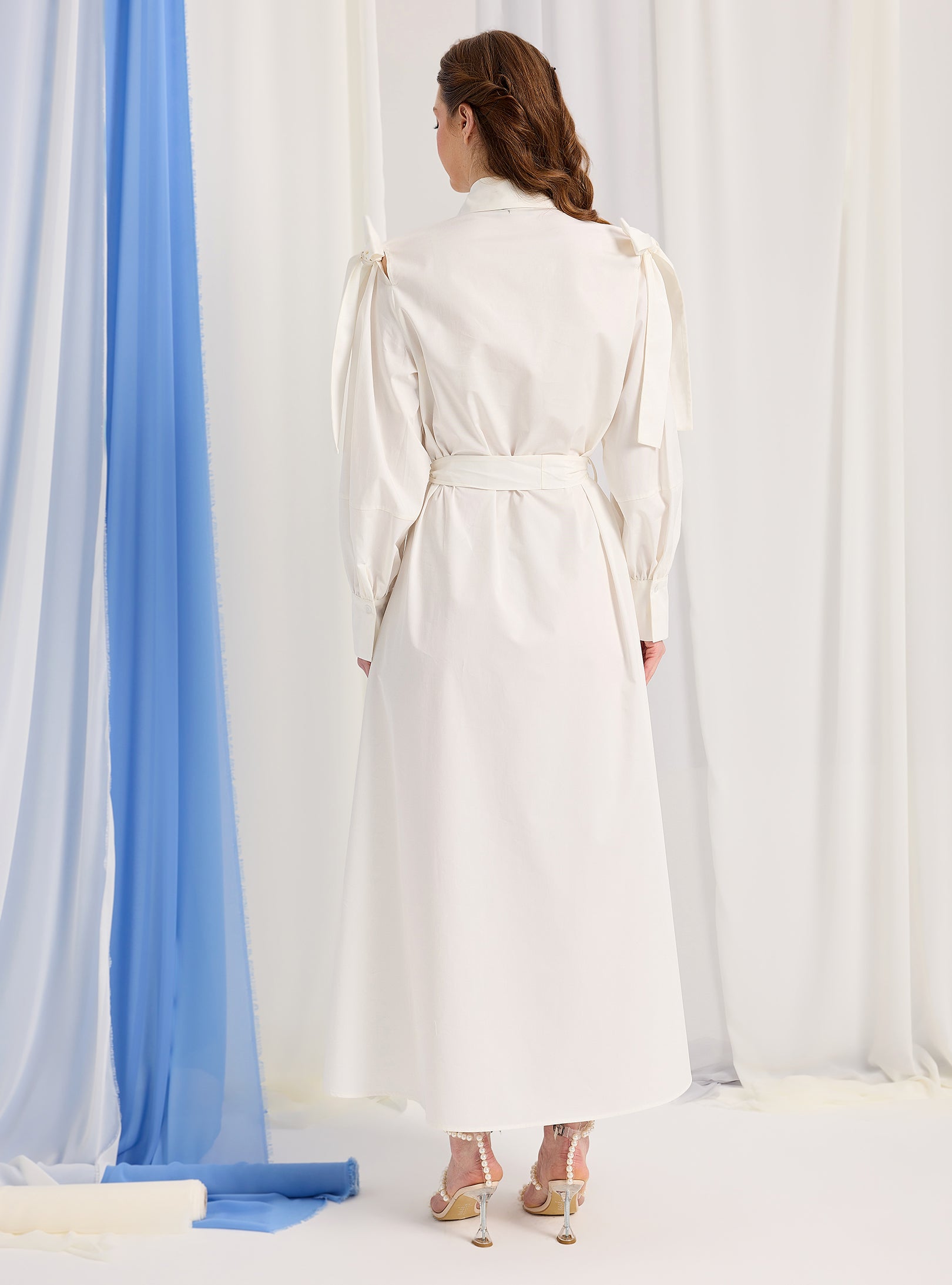 Bow Detailed White Poplin Cotton Maxi Dress - Store WF