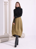 Khaki Cotton Midi Skirt - Store WF