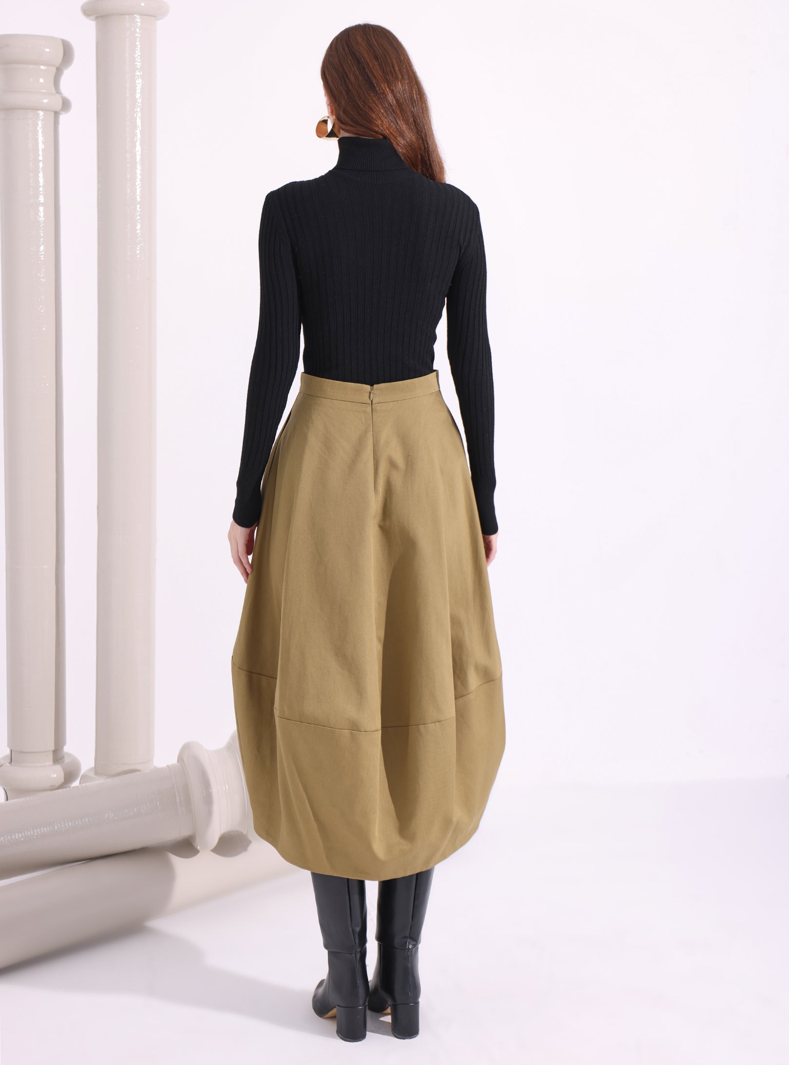 Khaki Cotton Midi Skirt - Store WF