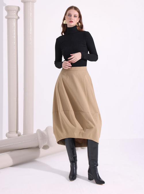 Beige Cotton Midi Skirt - Store WF