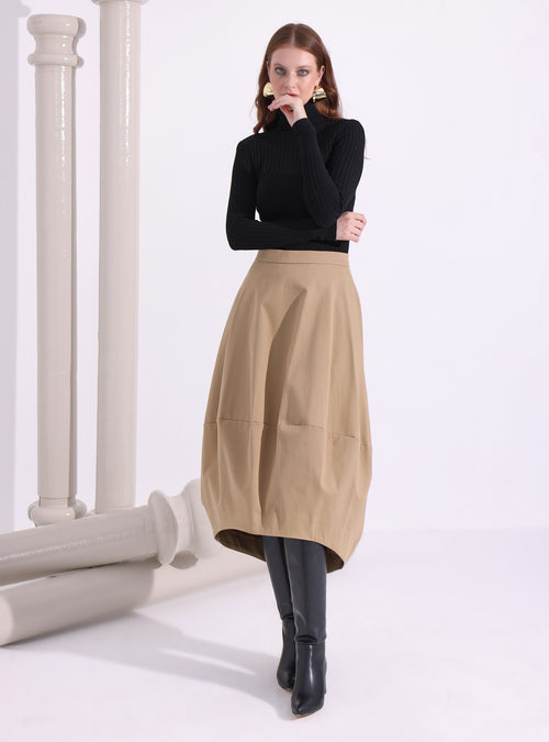 Beige Cotton Midi Skirt - Store WF