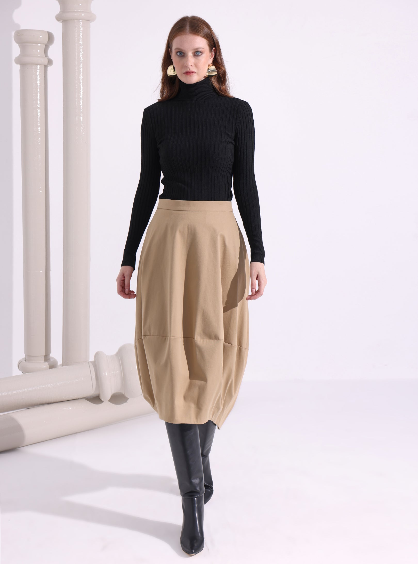 Beige Cotton Midi Skirt - Store WF