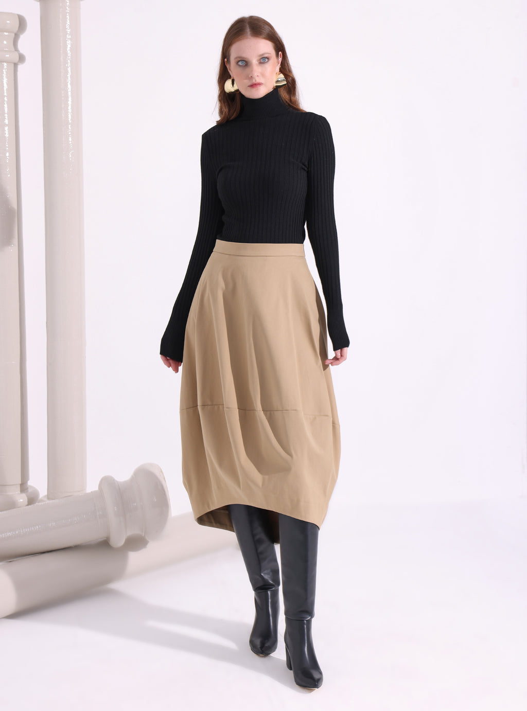 Beige Cotton Midi Skirt - Store WF
