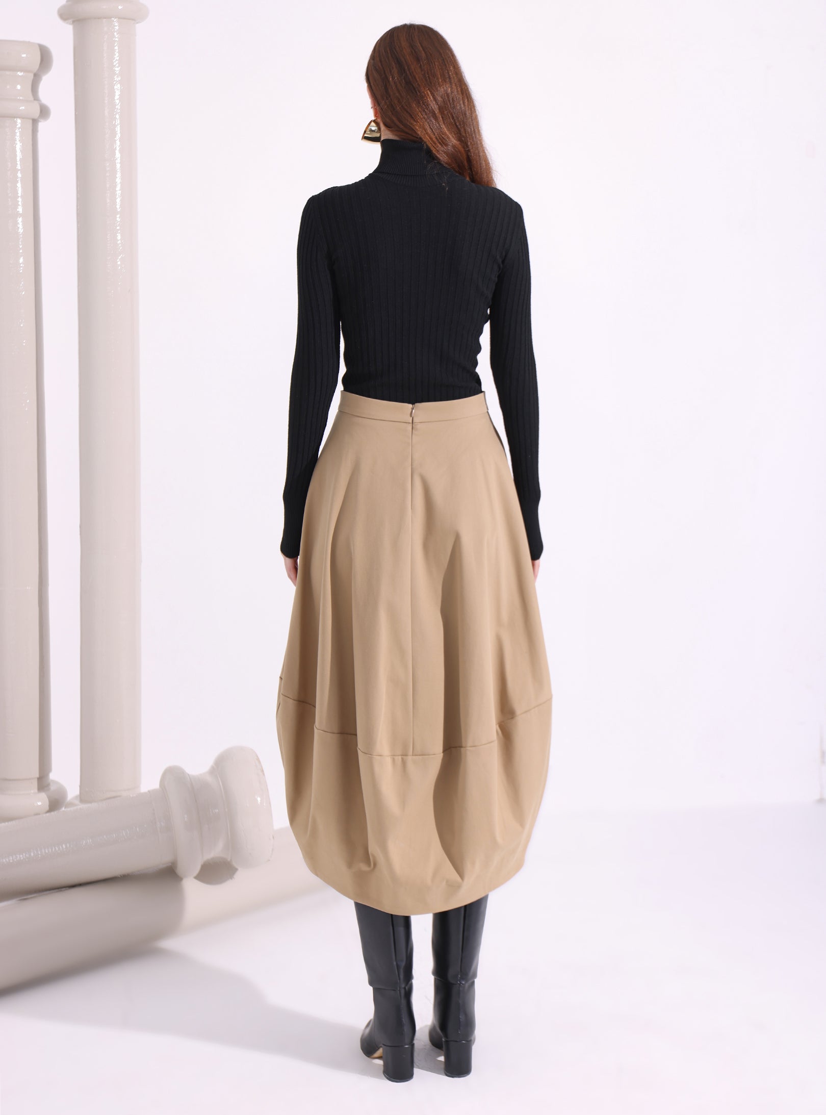 Beige Cotton Midi Skirt - Store WF