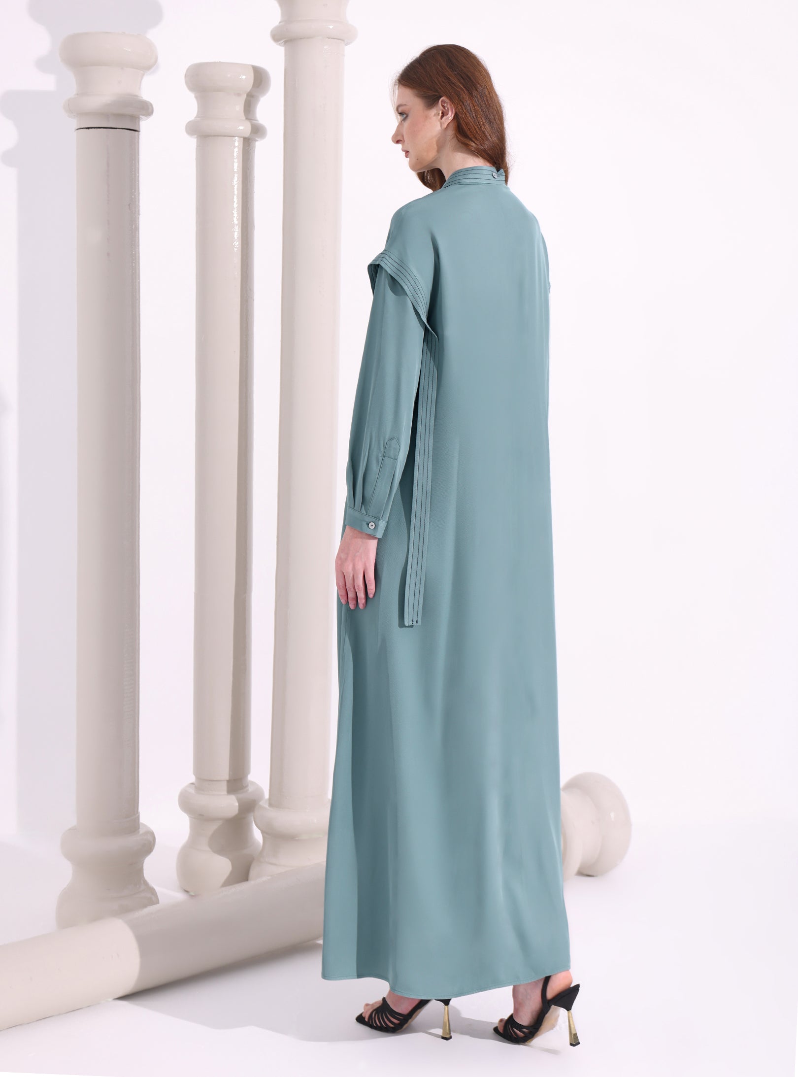 Gray Mint Contrast Top Stitch Maxi Dress - Store WF