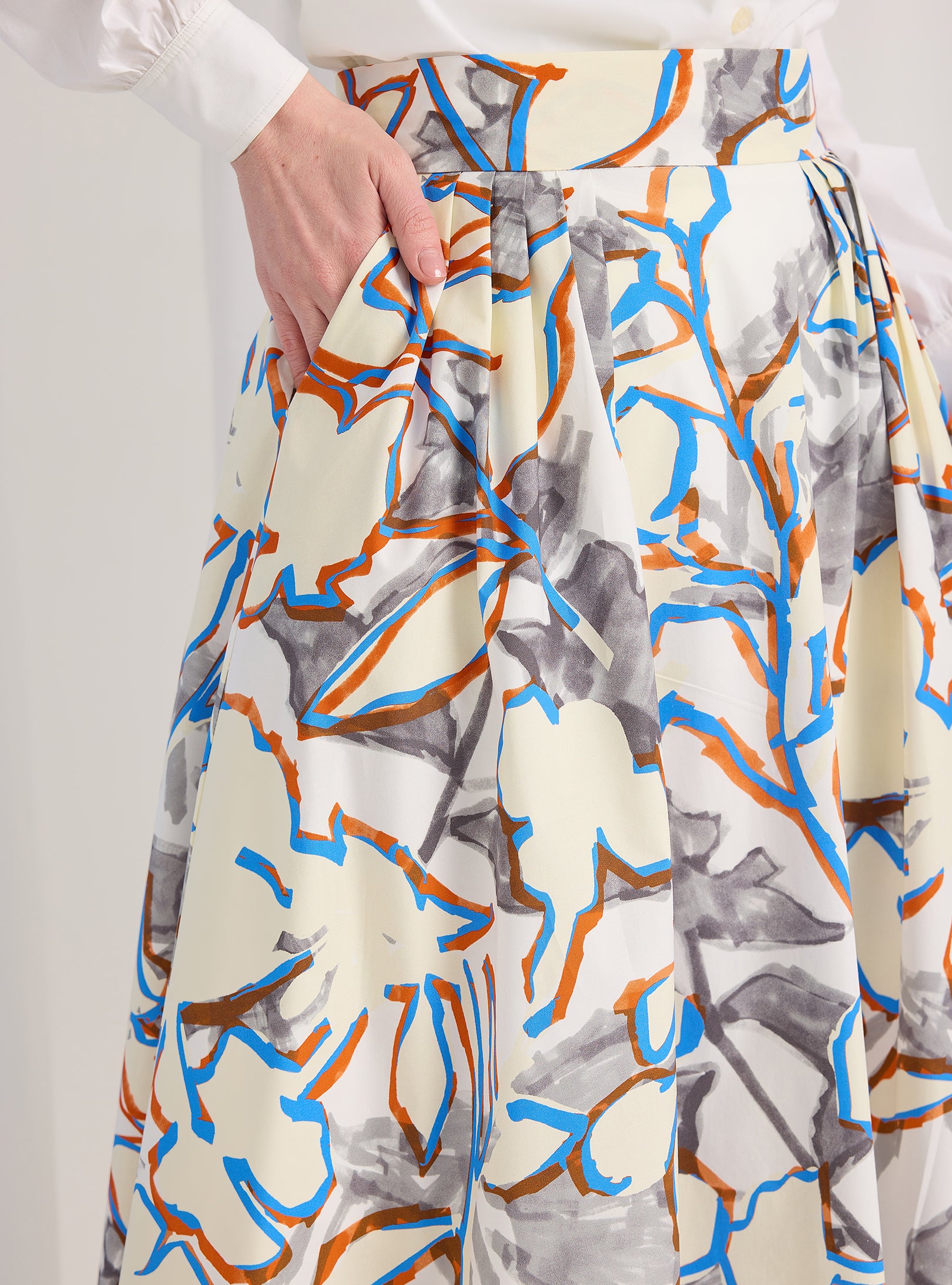 Multi colour Cotton-Poplin Plited Maxi Skirt - Store WF