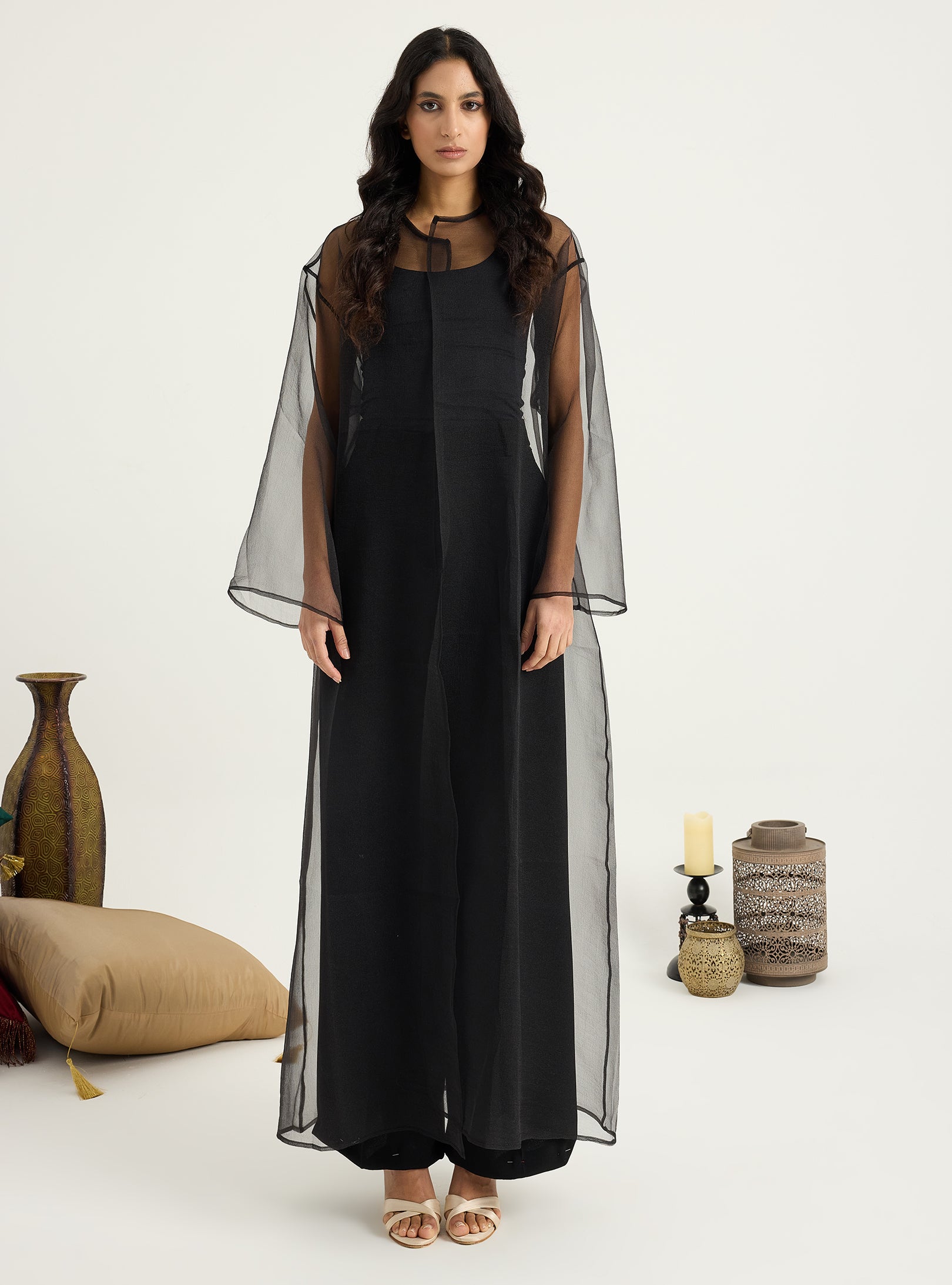 Two-Piece Double Layer Orange jaquarde Organze Abaya - Store WF