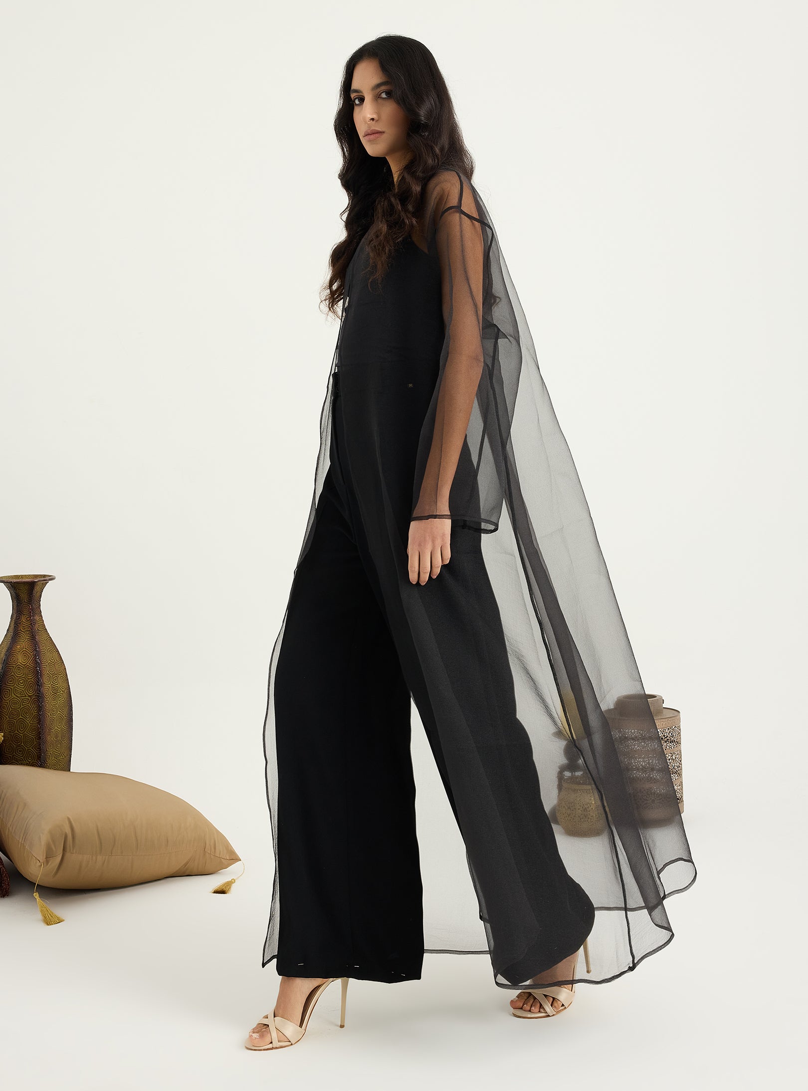 Two-Piece Double Layer Orange jaquarde Organze Abaya - Store WF