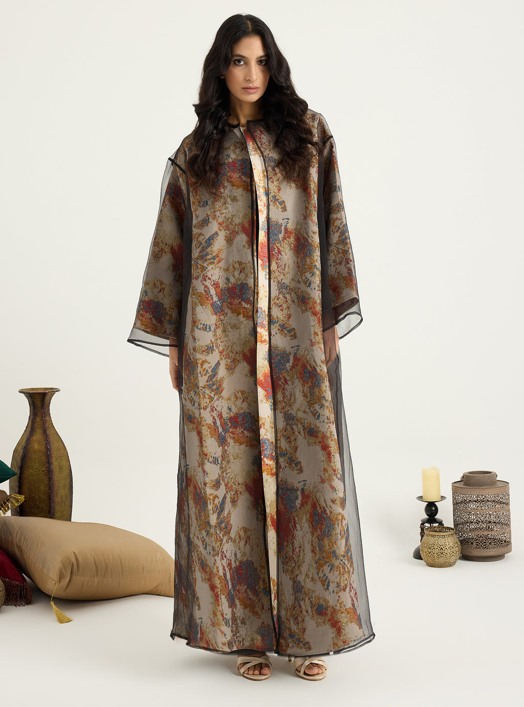 Two-Piece Double Layer Orange jaquarde Organze Abaya - Store WF